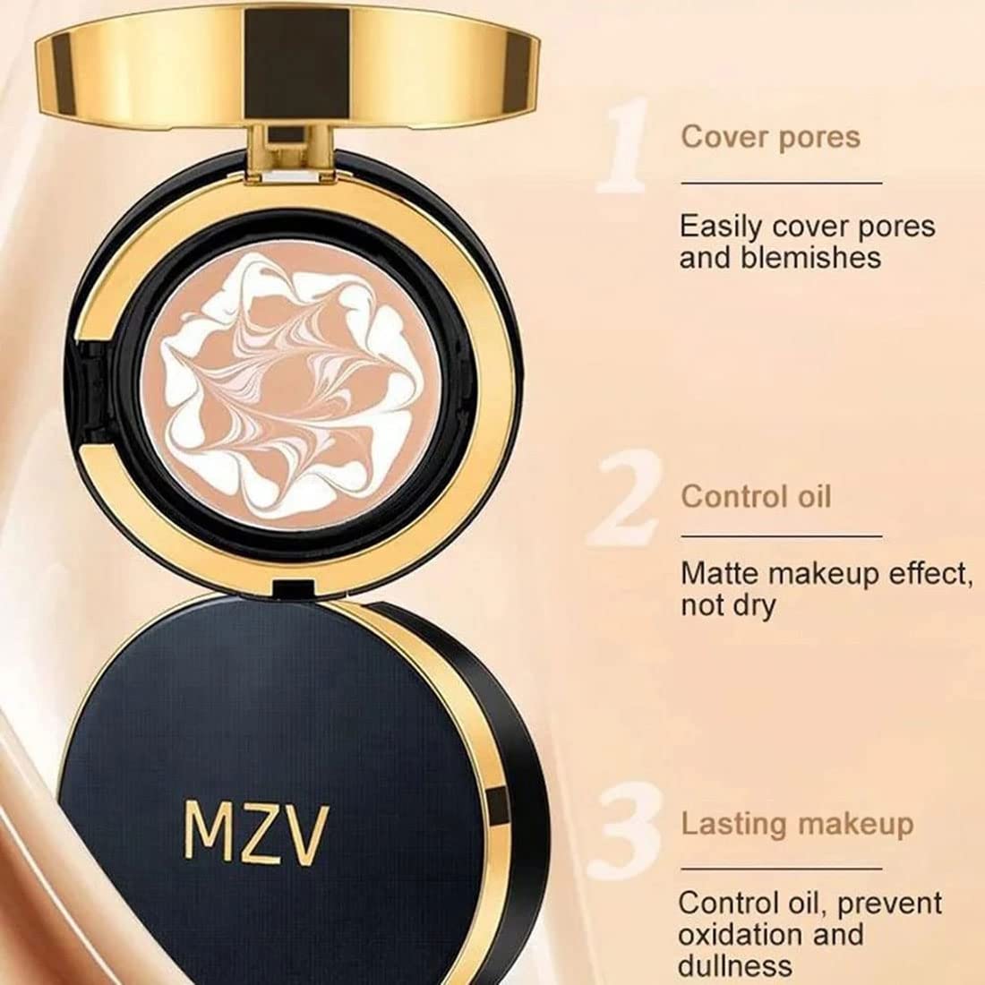 MZV Air Cushion BB Cream - Waterproof Foundation with Water Bead Technology, Tricolor Latte Concealer Cushion for Moisturizing & Brightening Skin | Evens Skin Tone, Lightweight 14g (#23 Natural) | Perfect for Daily Makeup, Touch-Ups & On-The-Go Beauty