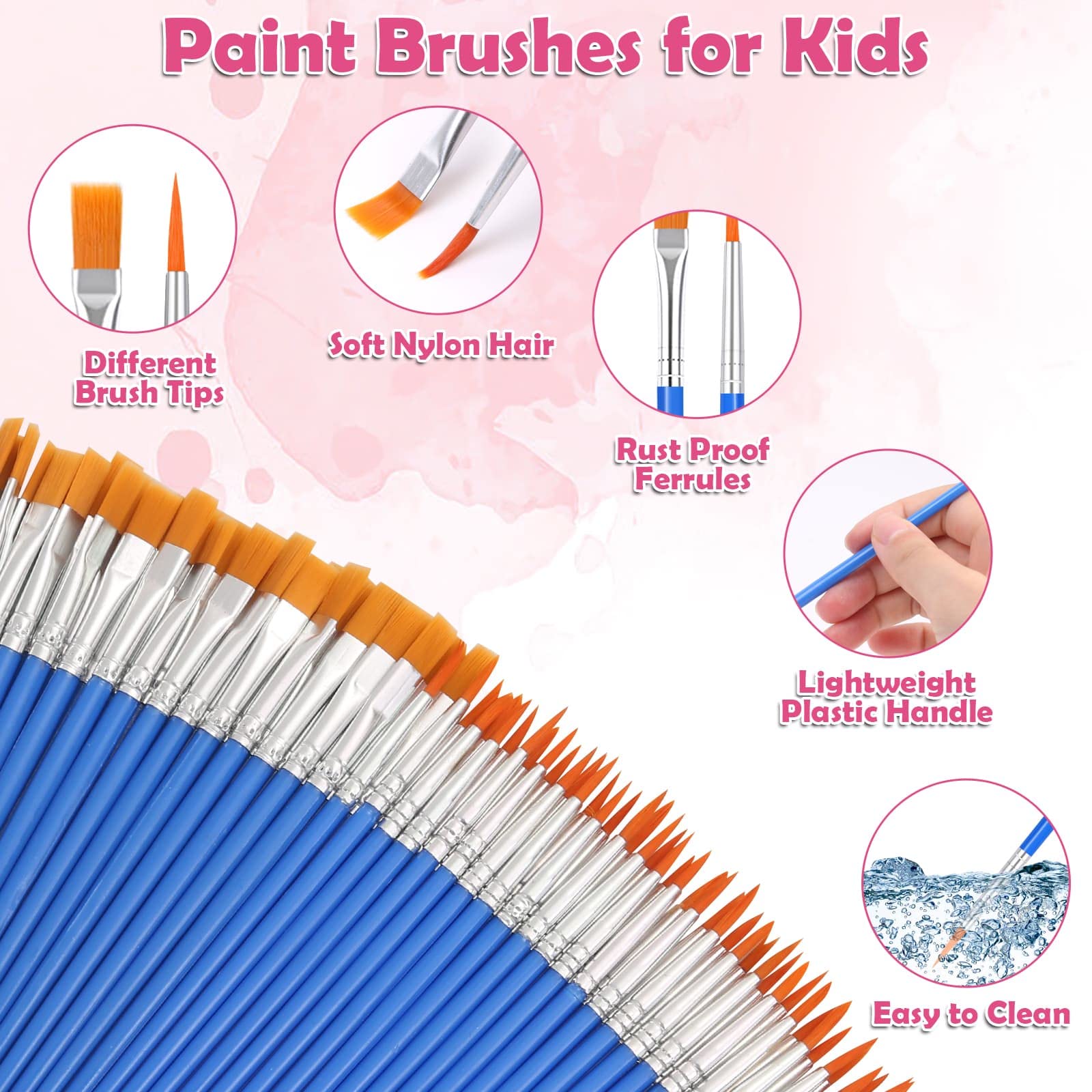 126 Pcs Small Paint Brushes Bulk Set - Flat & Round Pointed Artist Brushes for Kids, Classroom, Acrylic, Oil, Watercolor Painting - Perfect for Canvas Art, Face Painting & DIY Craft Projects