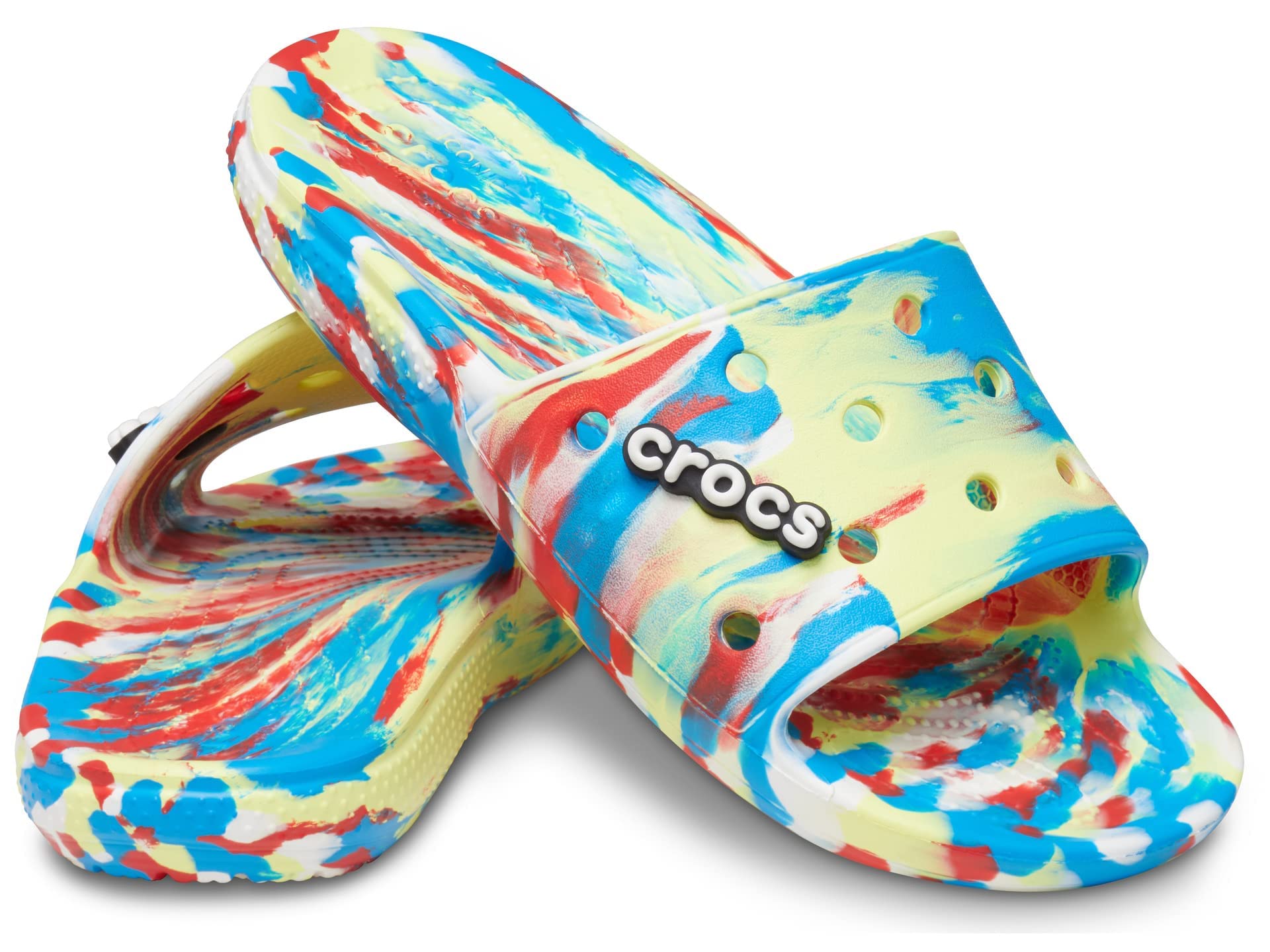 Crocs Unisex-Adult Classic Graphic Slide Sandals - Comfortable Slip-On Pool & Beach Shoes for Men and Women - Perfect for Summer, Vacation, and Casual Wear