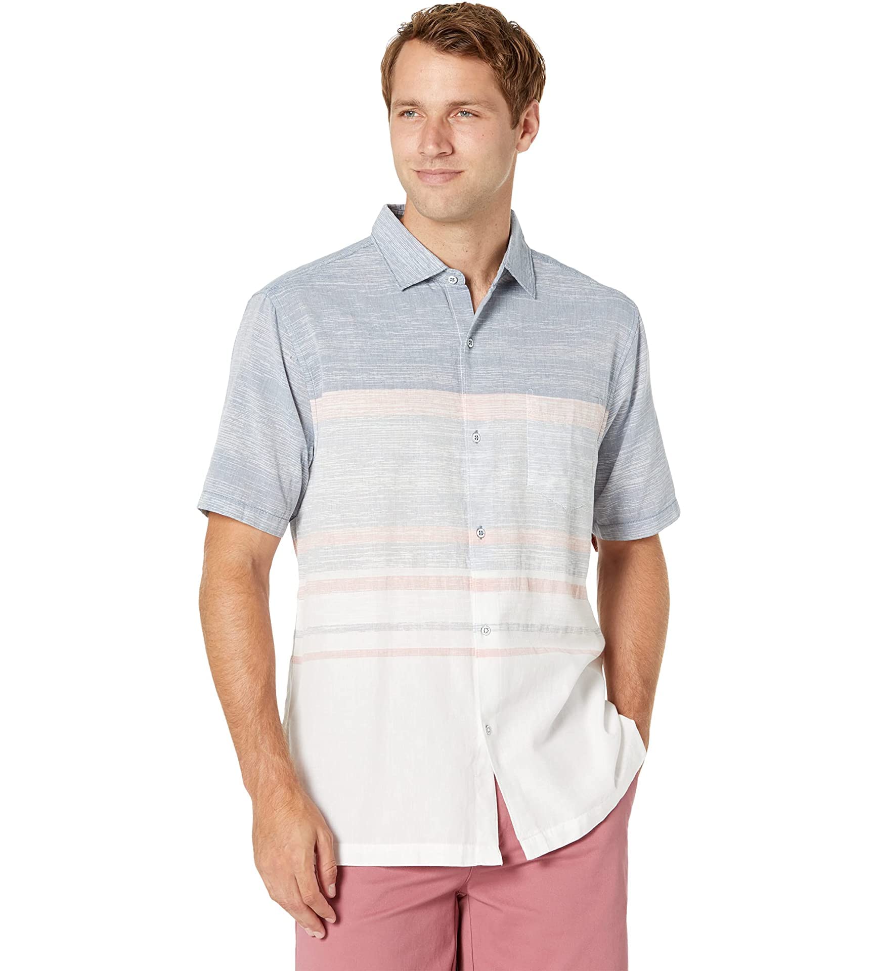 Tommy Bahama Oceana Stripe Camp Shirt for Men - Lightweight Short Sleeve Hawaiian Shirt - Perfect for Beach, Vacation & Summer Outfits