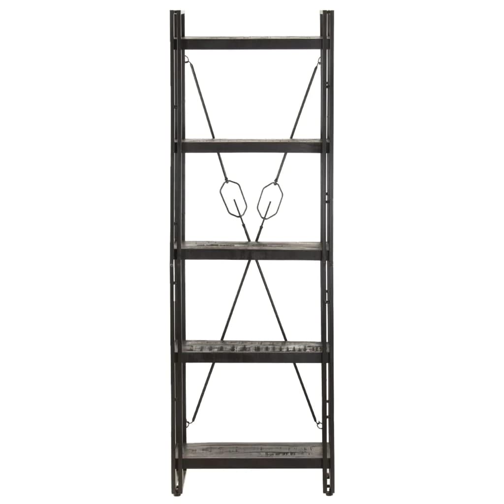 5-Tier Acacia Wood Bookcase - Solid Wood Bookshelf for Home & Office Storage - Organizer Shelf for Living Room, Study, or Library - Black 23.6