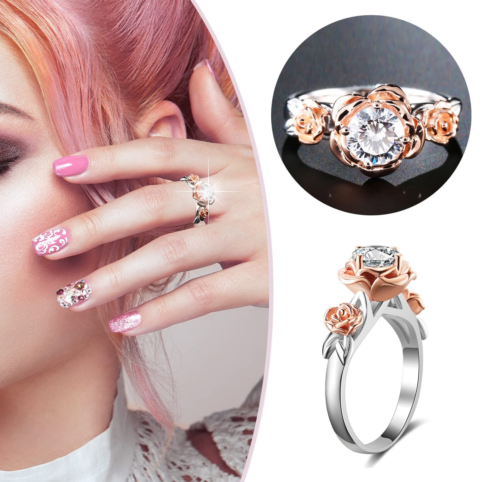 Elegant Rose Gold Flower Ring for Women - Trendy Diamond Wedding Band, Fashion Jewelry Gift for Her - Perfect for Valentine's Day, Anniversary & Bridal Accessories