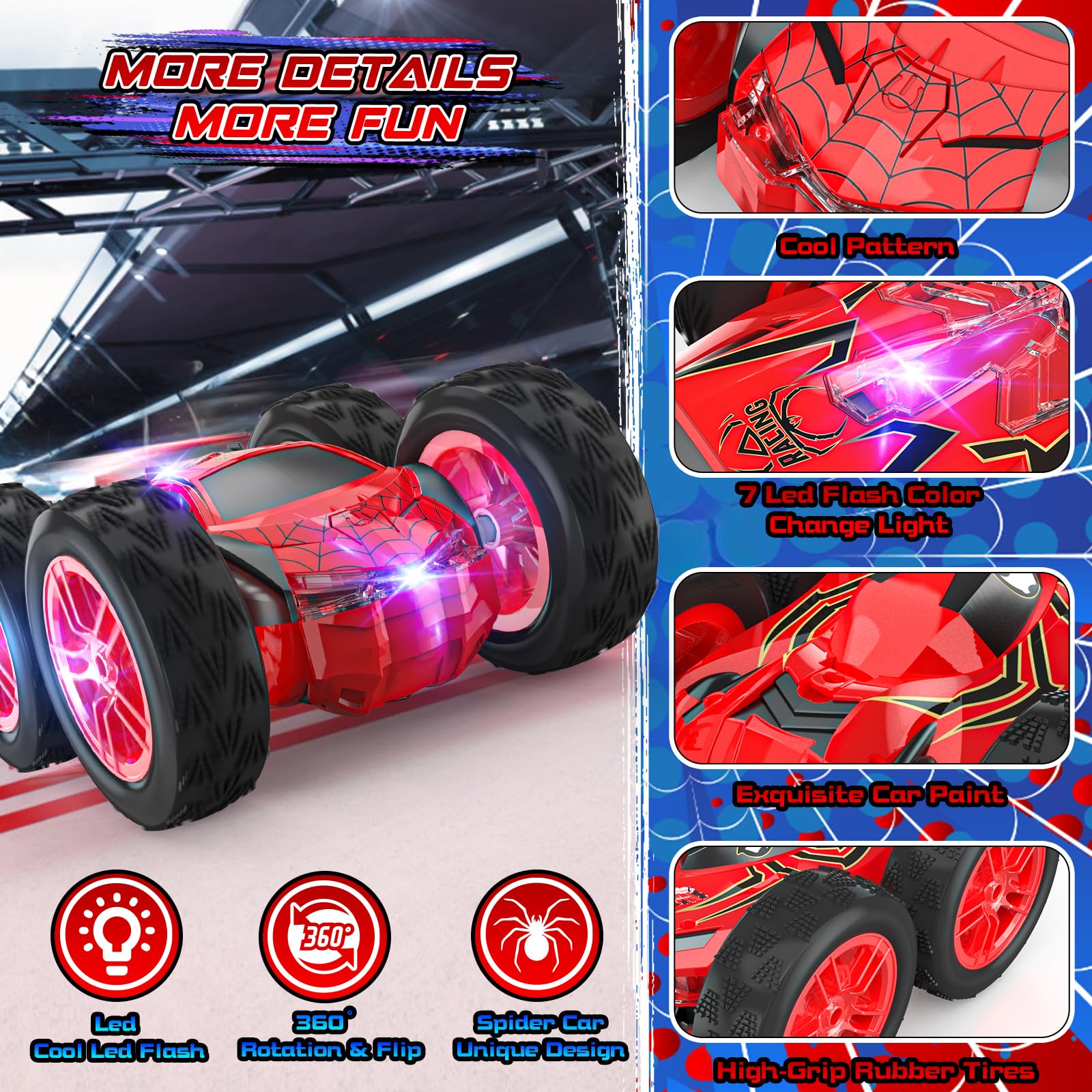 **Remote Control Stunt Car for Kids - 1:24 Scale RC Toy Car with Double-Sided Design & LED Lights - Best Gift for Boys Ages 3-9 - Perfect for Indoor Racing, Backyard Play & Birthday Presents**