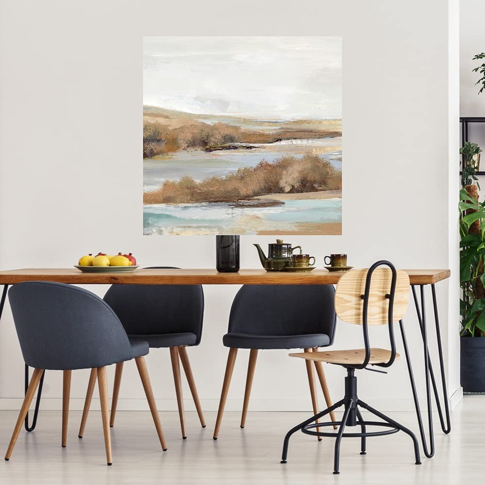 Watery Valley Fine Art Canvas Print - Modern Abstract Wall Decor by Artist Lera - 32x32 Inch Ready to Hang Painting for Living Room, Bedroom, Office - Perfect for Home, Hotel & Commercial Spaces