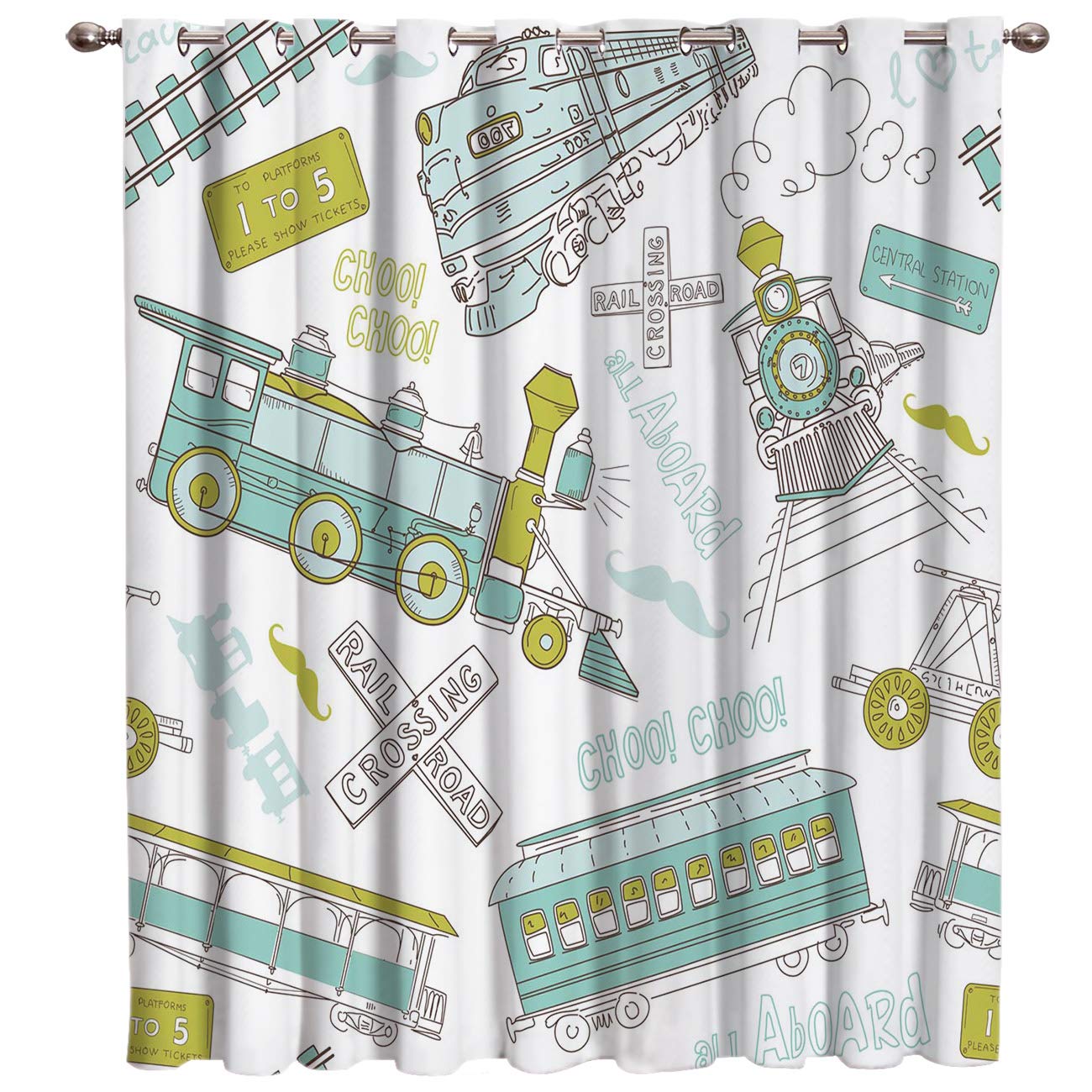 Blackout Curtains for Bedroom - Thermal Insulated Room Darkening Drapes with Grommet Top (52x90 Inches, Blue Train Pattern) - Perfect for Kids Room, Living Room, Office & Sliding Glass Doors - Blocks Light & Noise for Better Sleep & Privacy