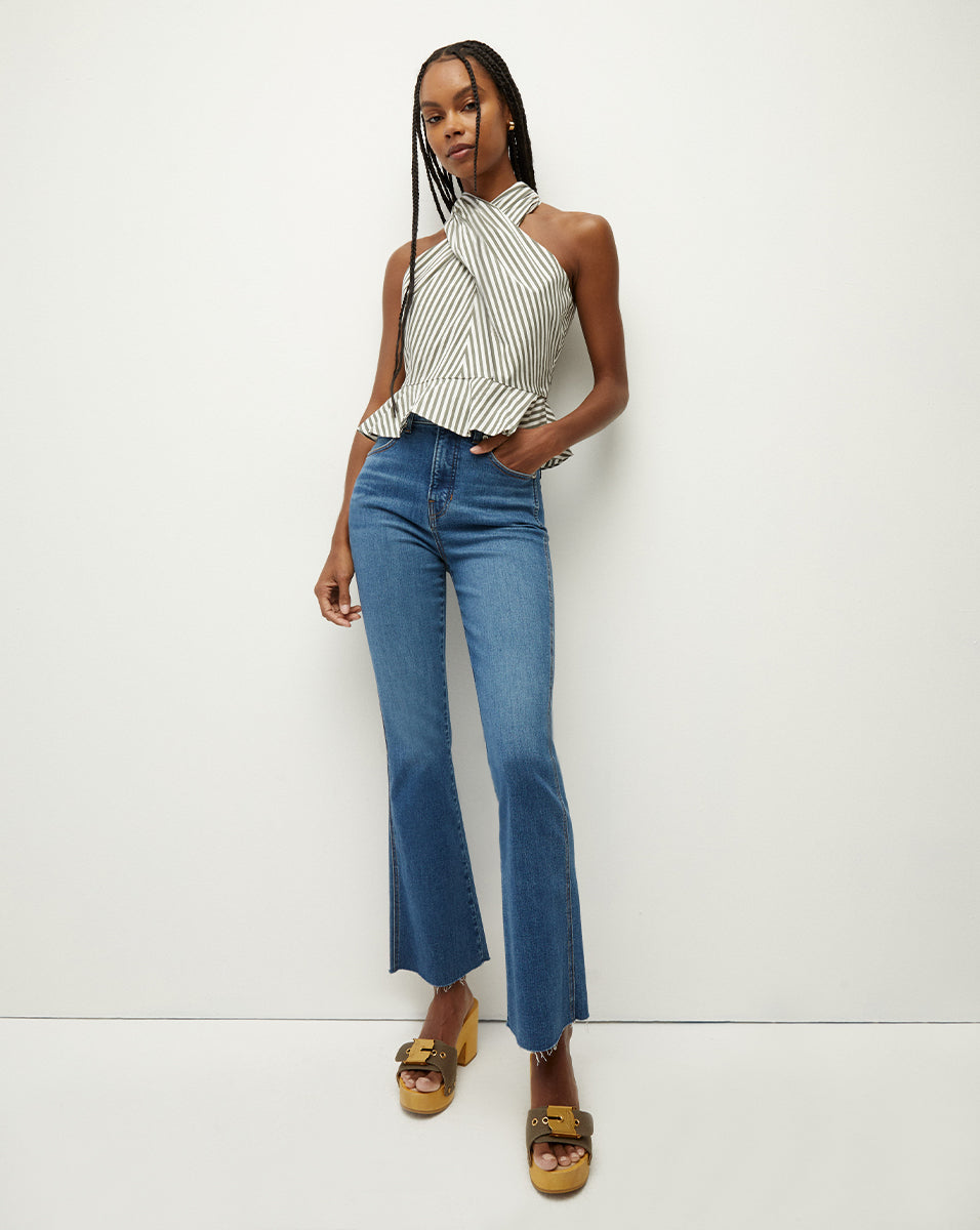 Carson Kick Flare Jeans for Women - High Waist Raw Hem Denim Pants | Trendy Bootcut Stretch Jeans | Perfect for Casual Wear, Office & Date Night