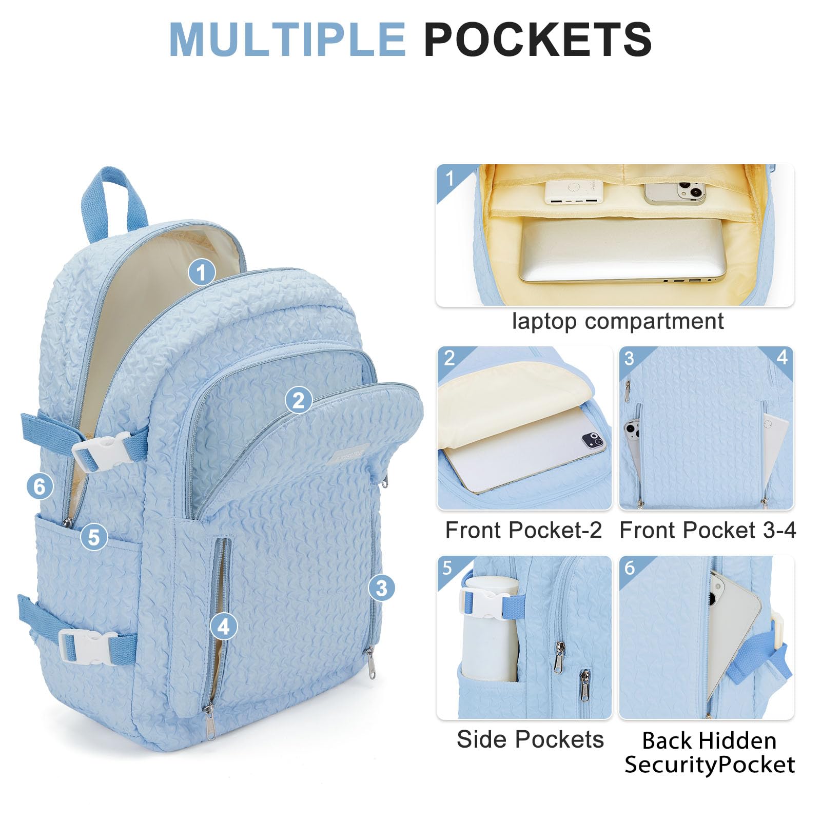 Weradar Lightweight Backpack for Teens - Kawaii School Bag for Girls & Boys, College Daypack (Blue) - Perfect for School & Travel
