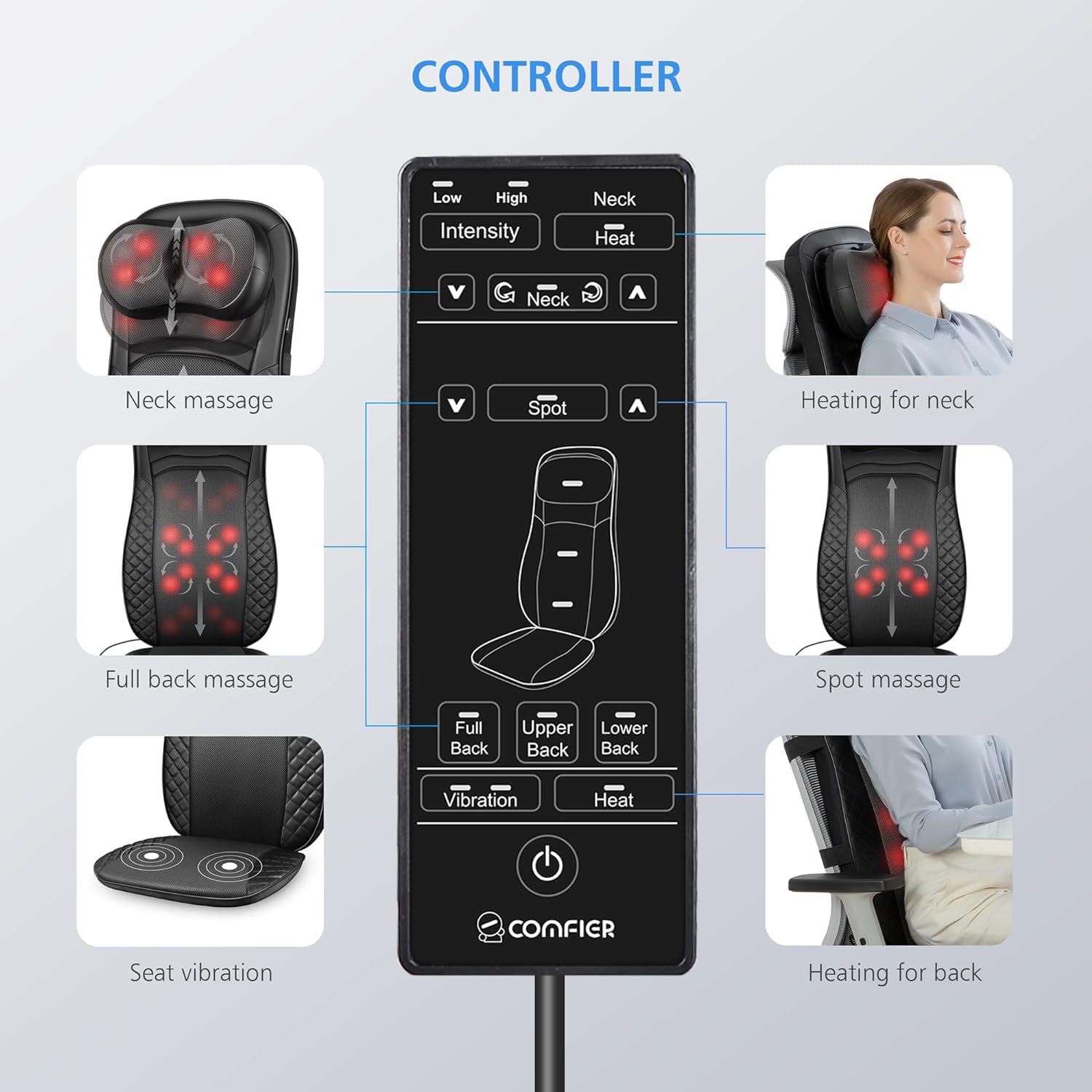 Shiatsu Neck and Back Massager with Heat - Adjustable Kneading Rolling Massage Chair Pad for Neck, Back & Shoulder Pain Relief - Perfect Gift for Mom and Dad - Ideal for Home, Office & Car Use