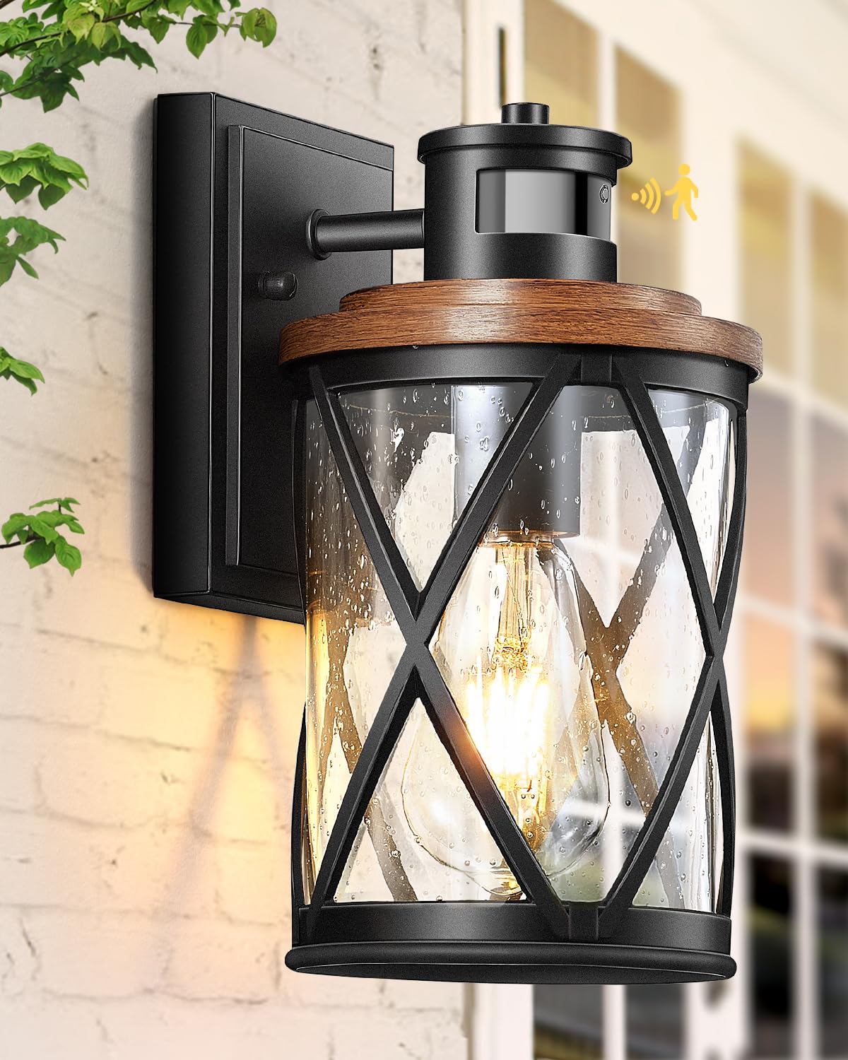 VIANIS Outdoor Motion Sensor Light - Wood Grain Dusk to Dawn Security Light for House, Garage, Entryway - Waterproof & Rustproof for All Weather Use - Perfect for Home Security, Pathway Lighting, and Backyard Safety