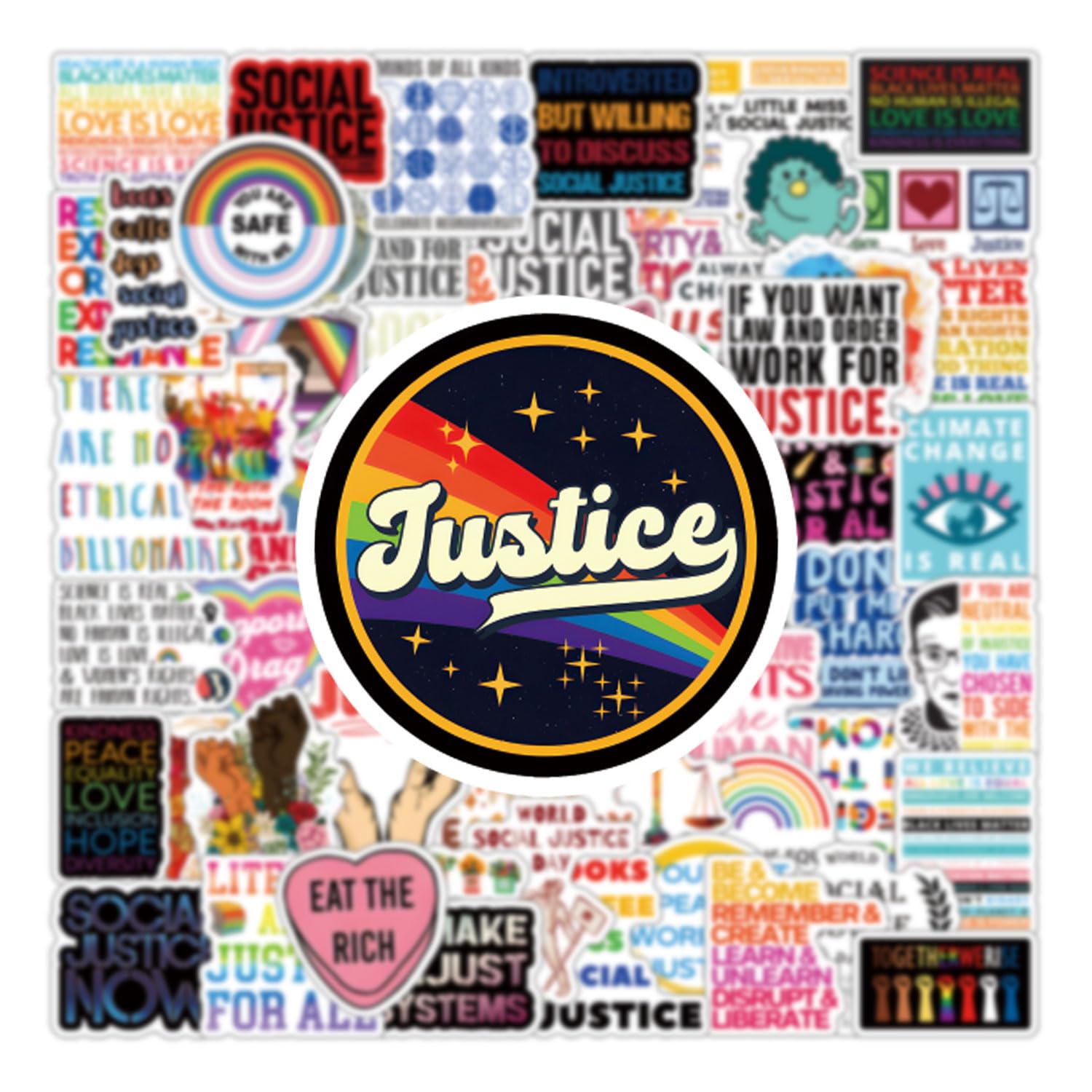 61Pcs Social Justice Stickers Pack - Cute Cartoon Vinyl Waterproof Decals for Water Bottles, Laptops, Phones, Skateboards - Perfect for Scrapbooking, Bumper Decor, Party Supplies - Ideal for Kids, Teens & Adults - Great for Social Awareness Events, School Projects & Activism Gear
