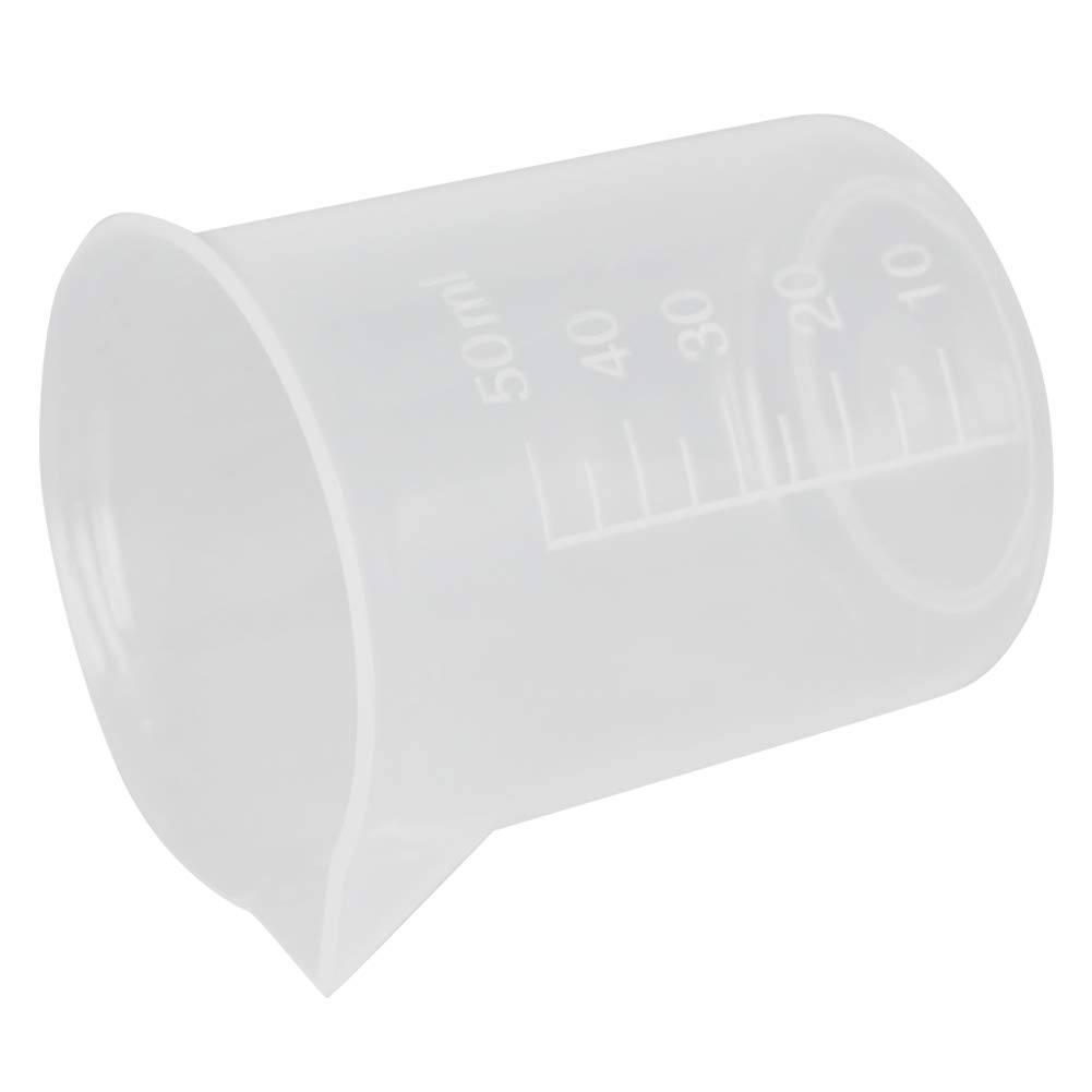 Bettomshin 14-Piece 50ml Resin Mixing Cups Set - PP Plastic Measuring Beakers with Graduated Markings for Precise Liquid Measurement - Transparent Low-Form Lab & Kitchen Beakers for Epoxy, Paint, Cooking & DIY Crafts