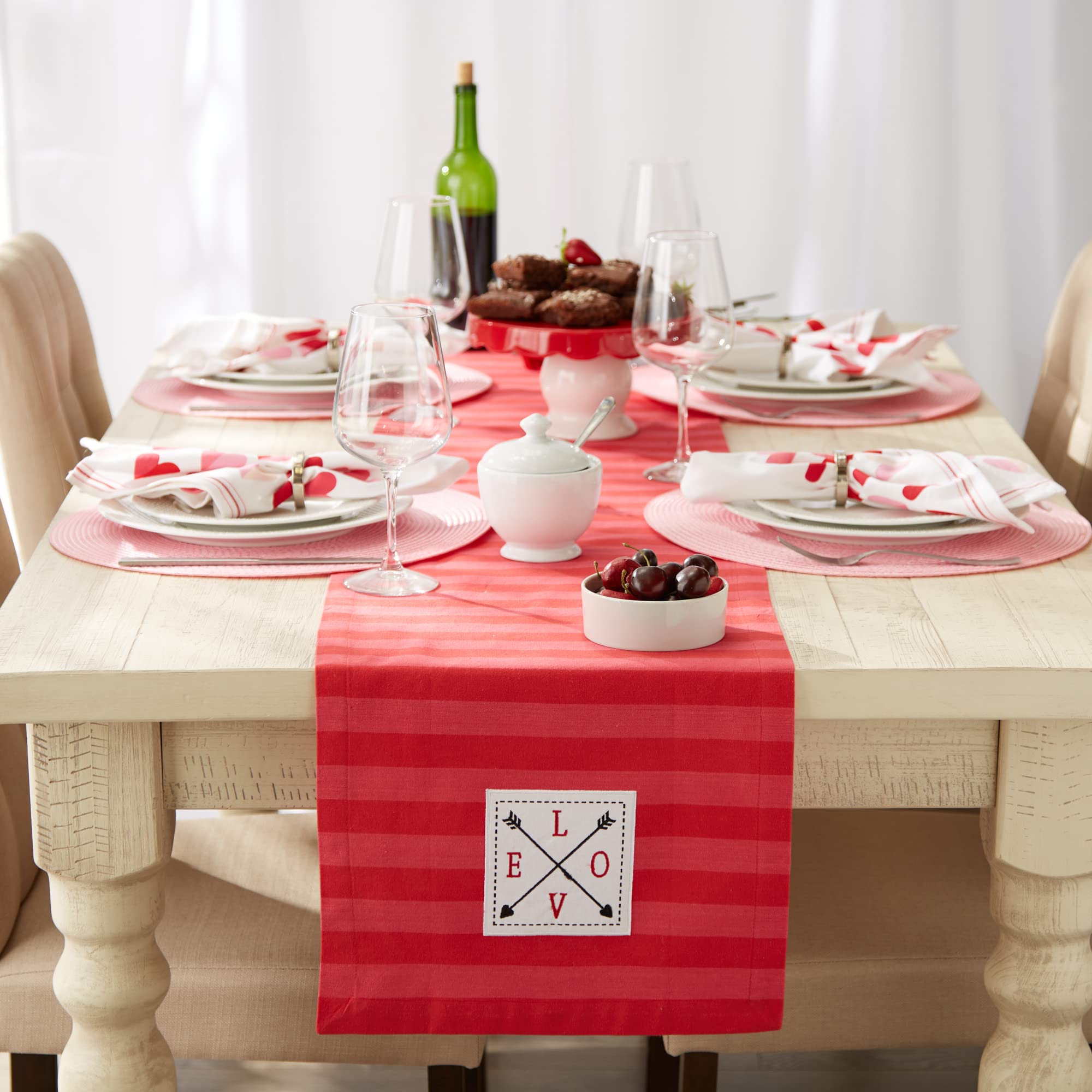 Valentine's Day Table Runner 14x72 Inches - Romantic Heart Pattern Tabletop Decor for Dining Room, Wedding & Anniversary Celebrations