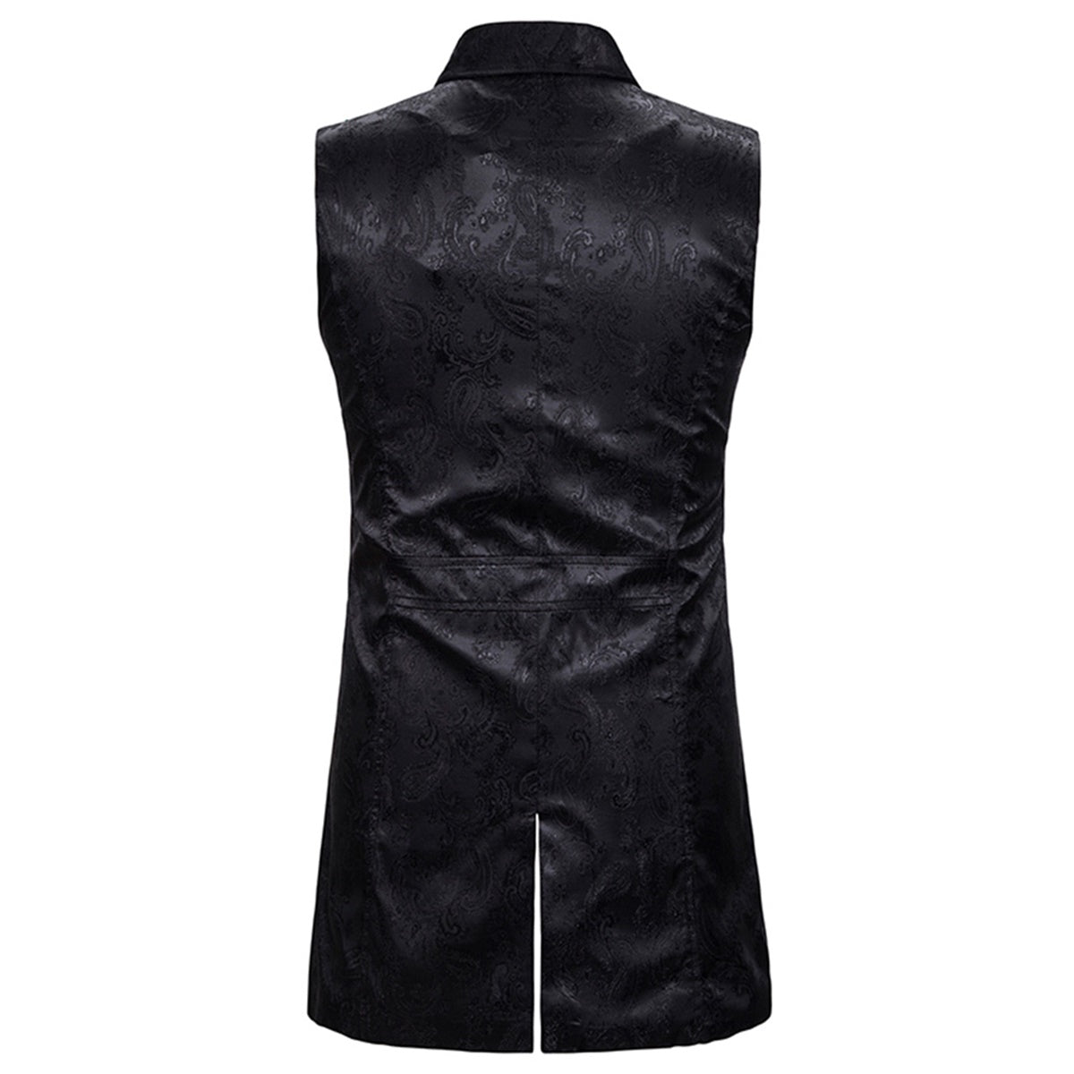 Elegant Black Paisley Floral Sleeveless Tailcoat Vest for Women - Perfect for Weddings, Parties & Formal Occasions