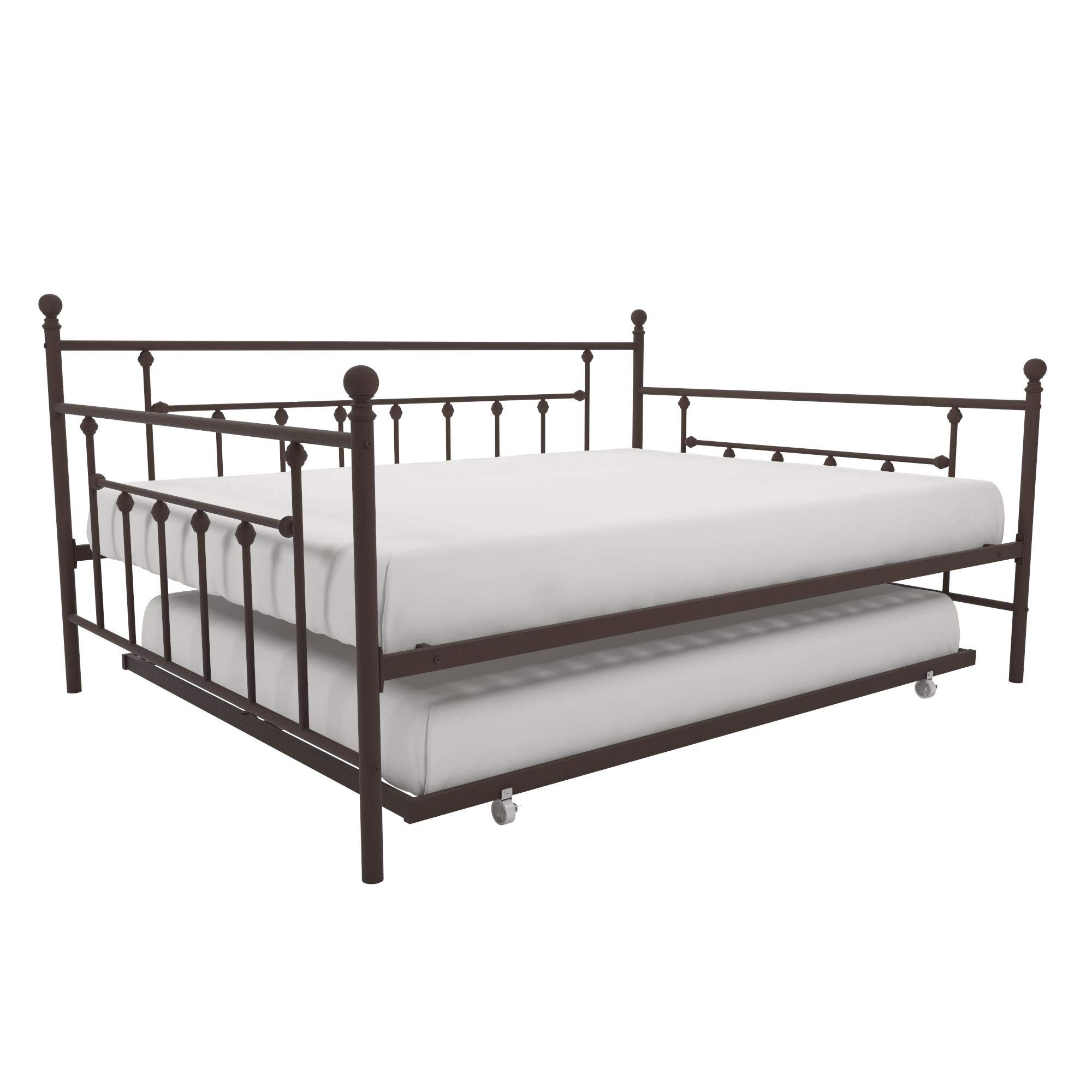 DHP Manila Metal Daybed with Trundle - Queen/Full Size Bronze Frame - Perfect for Guest Rooms, Dormitories & Small Spaces