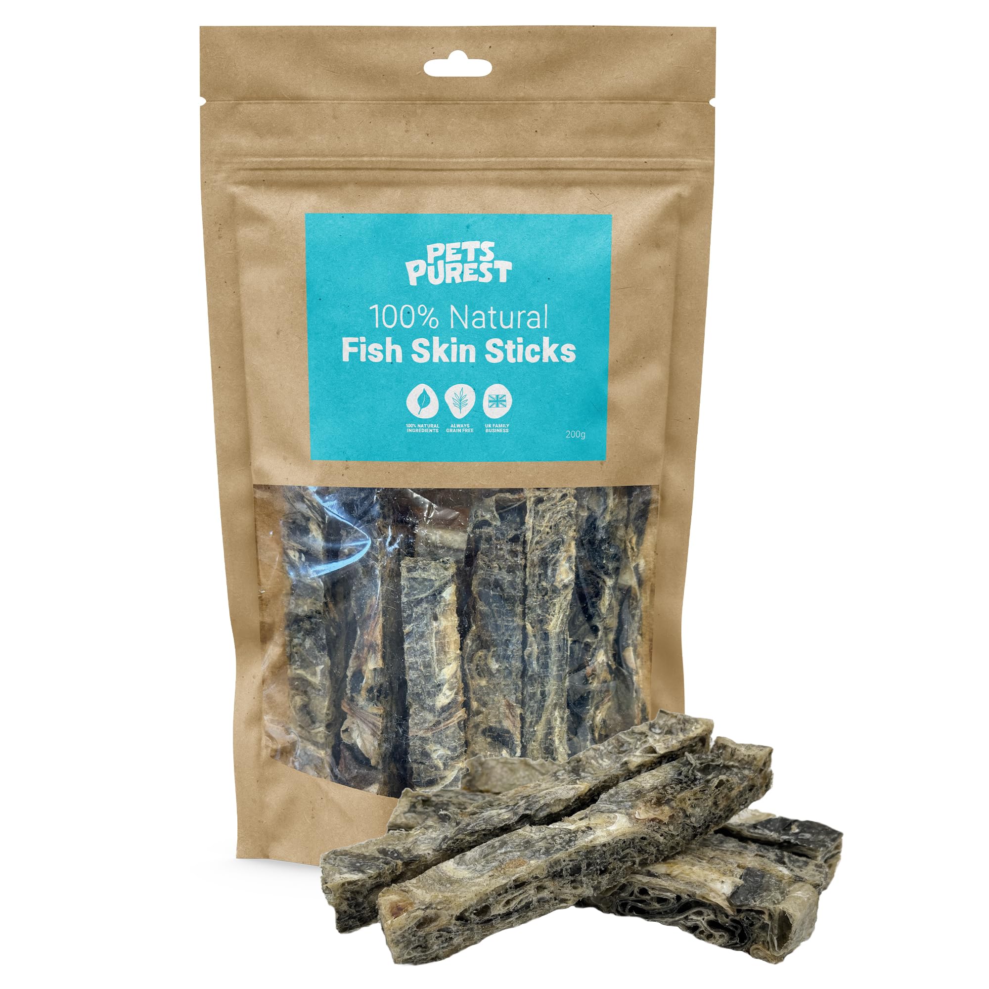 **Pets Purest Air-Dried Fish Skin Dog Treats - Natural Chews for Teeth, Joints, Skin & Coat Health - 100% Single-Ingredient Dog Snacks (200g) - Perfect for Training, Rewards & Dental Care**