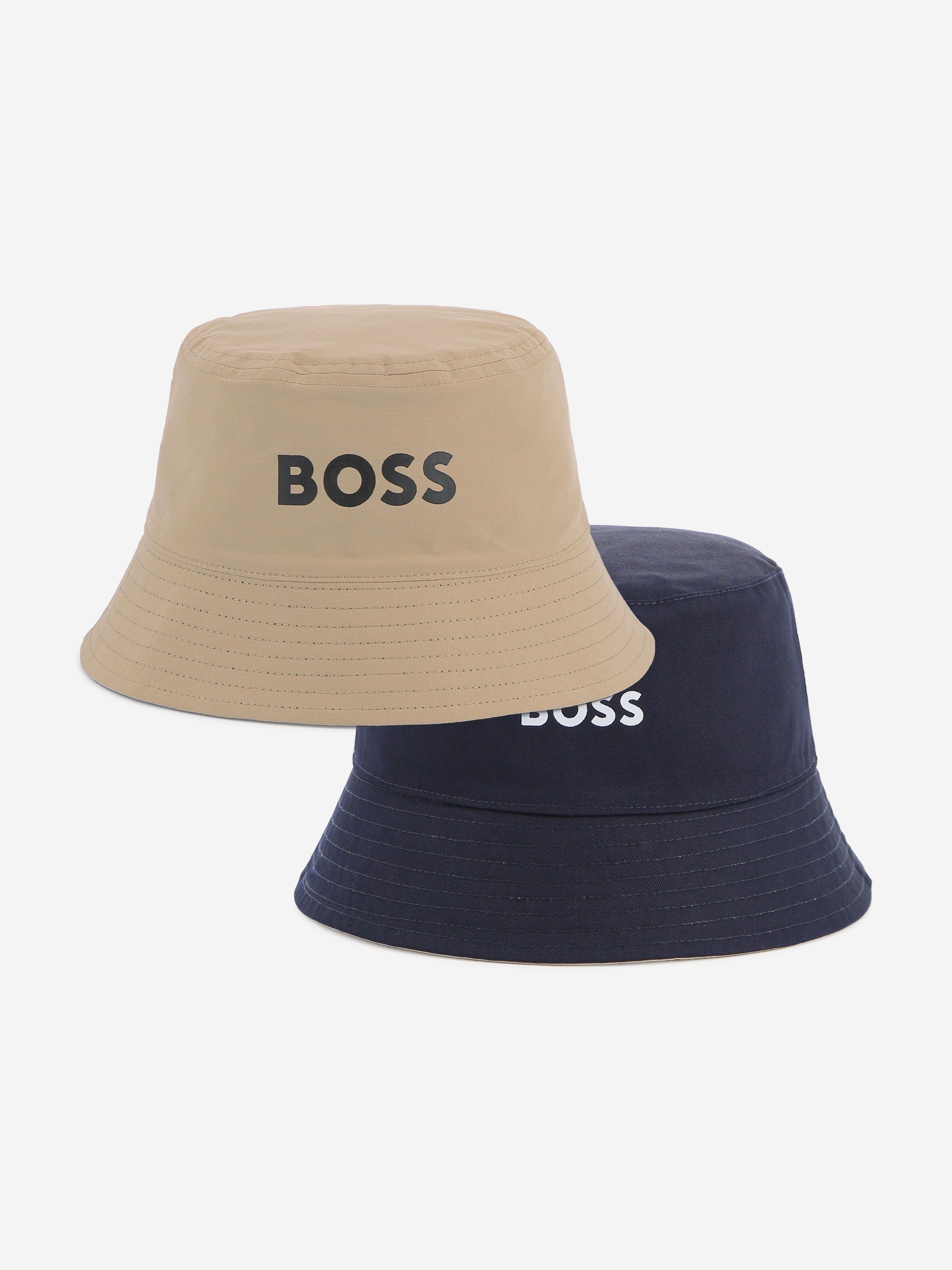 BOSS Boys Reversible Bucket Hat - Beige & Black Sun Protection Hat for Kids, Adjustable Outdoor Summer Beach Hat for Boys and Girls - Perfect for Beach, Park, and Outdoor Adventures