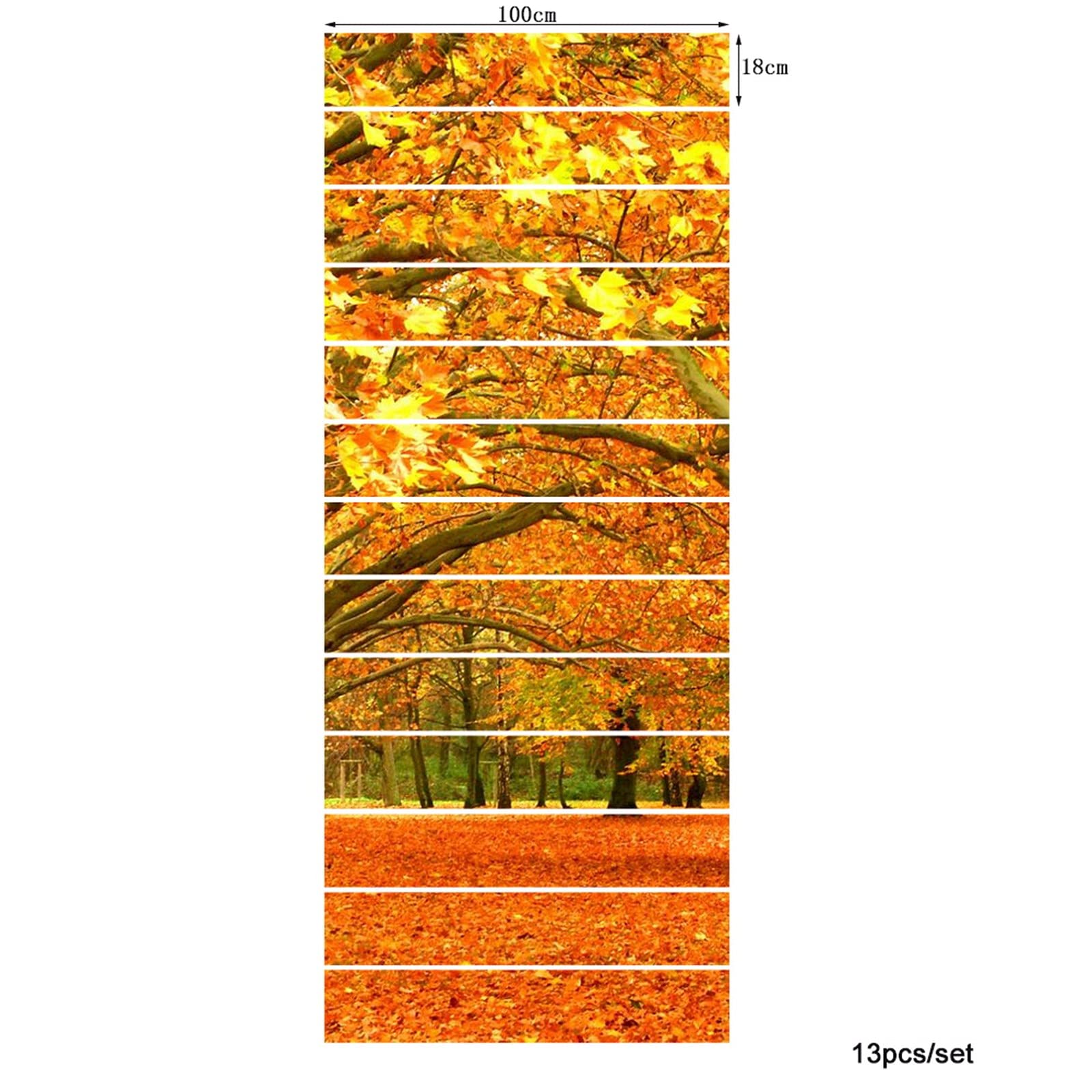 3D Self-Adhesive Removable Autumn Forest Stair Decals - 13-Piece Nature Scenery Vinyl Stickers for Stairs, Kitchen Tiles & Walls | Fall Leaves & Trees Design | Perfect for Home Decor, DIY Projects & Seasonal Renovations