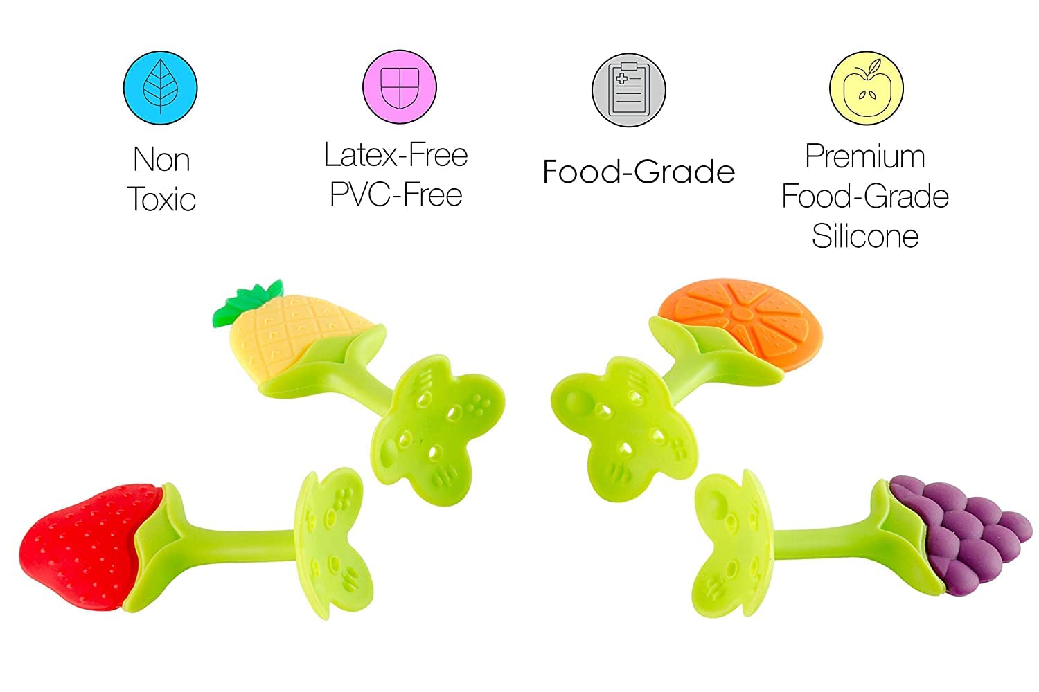 Teddyify BPA-Free Silicone Baby Teething Toys for Newborns & Toddlers - Soothing Fruit-Shaped Teethers for Gum Relief, Freezer Safe & Textured (2-Pack) - Perfect for Home, Travel & Daycare Use