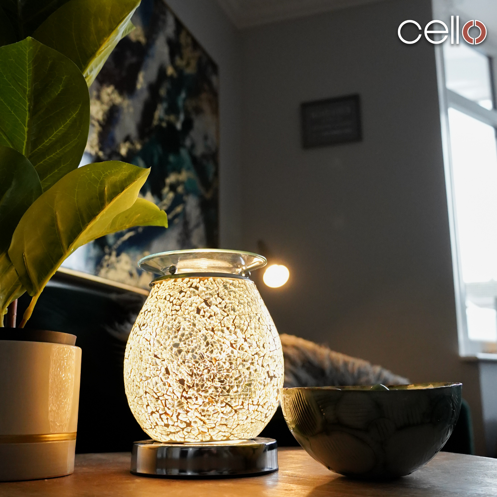 Premium Cello Electric Wax Warmer with Touch Mosaic Design in Silver - Perfect for Aromatherapy, Home Fragrance & Relaxation in Bedroom, Office or Spa