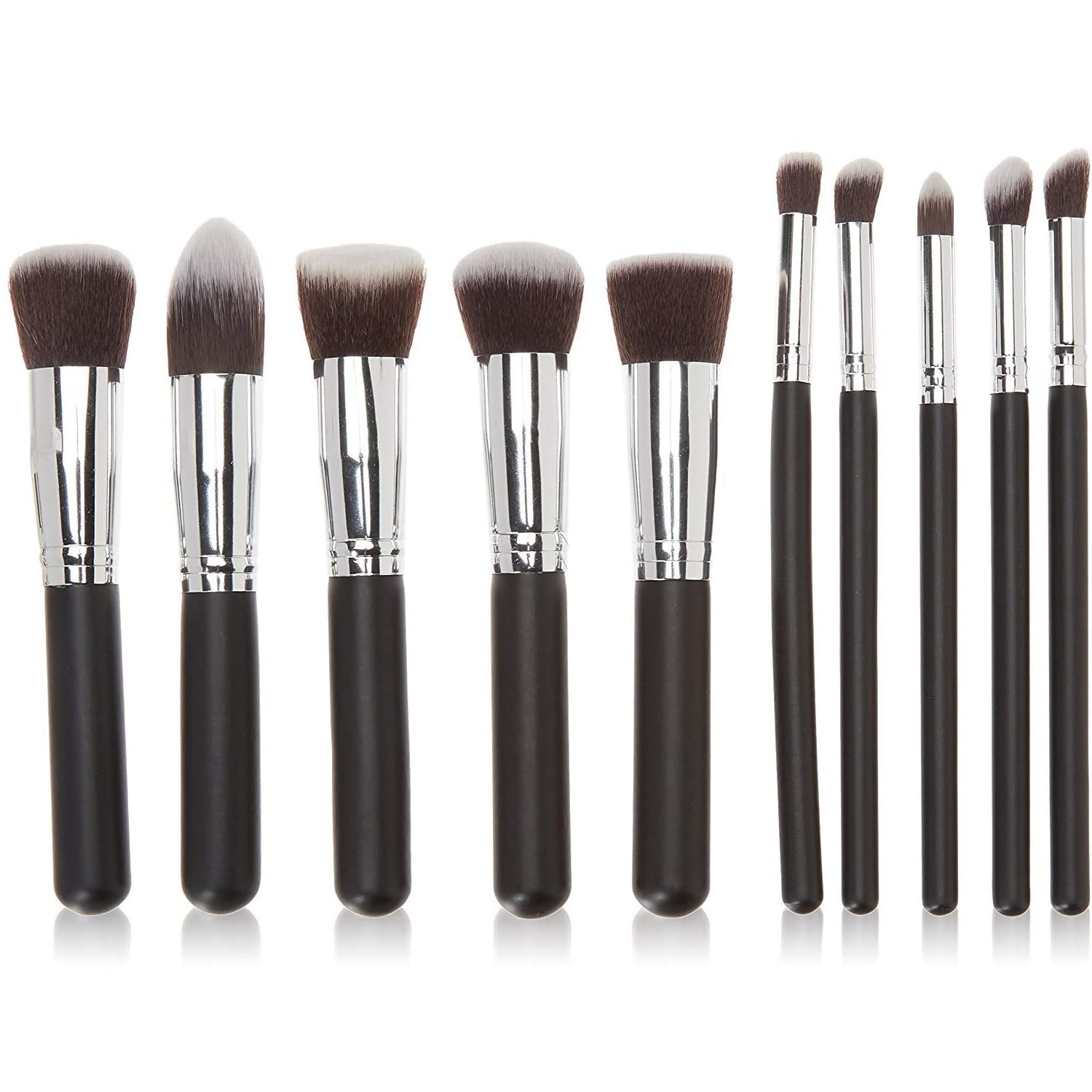 Premium 10-Piece Fiber Bristle Makeup Brush Set with Blender Sponge - Soft Black Makeup Brushes for Foundation, Blending & Contouring | Perfect for Professional Makeup Artists & Beginners at Home