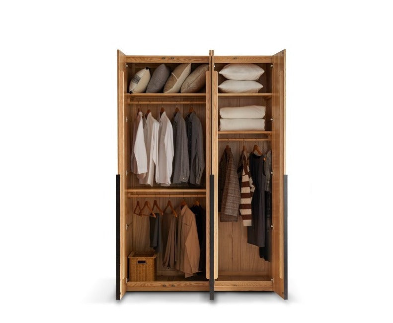 Solid Oak Wood Wardrobe - Modern High Closet for Bedroom & Living Room Storage | Durable & Stylish Furniture for Home Organization