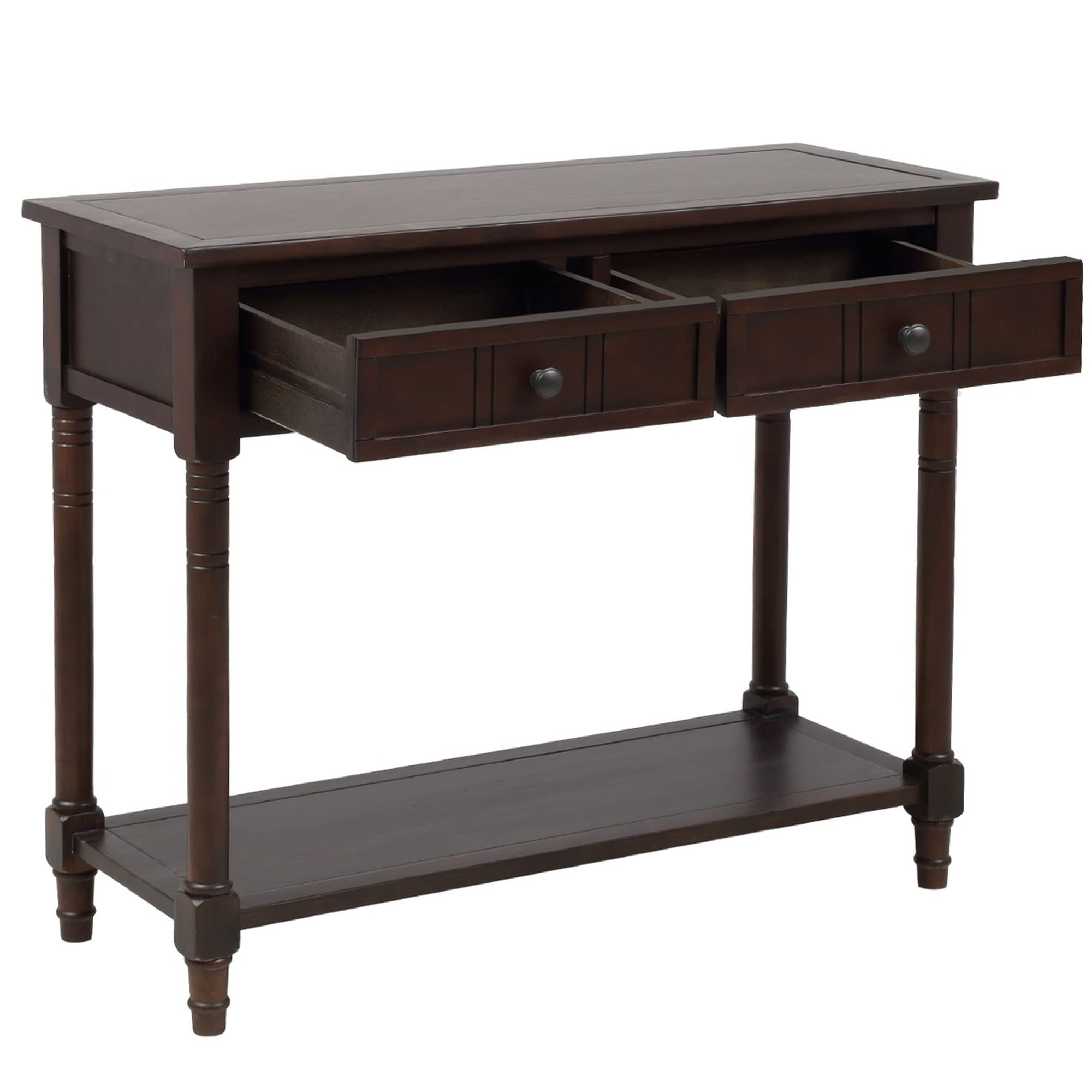 TREXM Daisy Series Console Table - Traditional Design with 2 Drawers & Bottom Shelf, Solid Acacia Mangium Wood (Espresso Finish) - Perfect for Entryway, Living Room & Hallway Decor