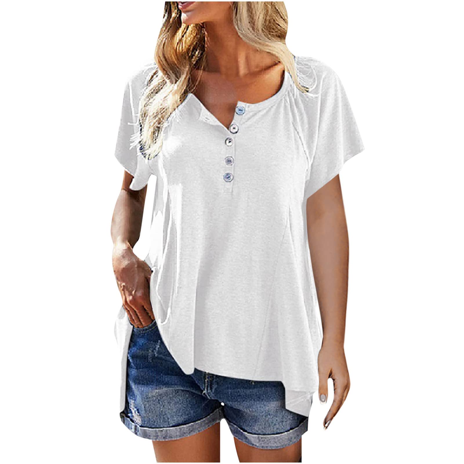 Women's Soft Basic Henley T-Shirts | Flowy Button-Up Tunic Tops | Casual Short Sleeve Blouses for Summer | Perfect for Work, Weekend & Vacation Outfits