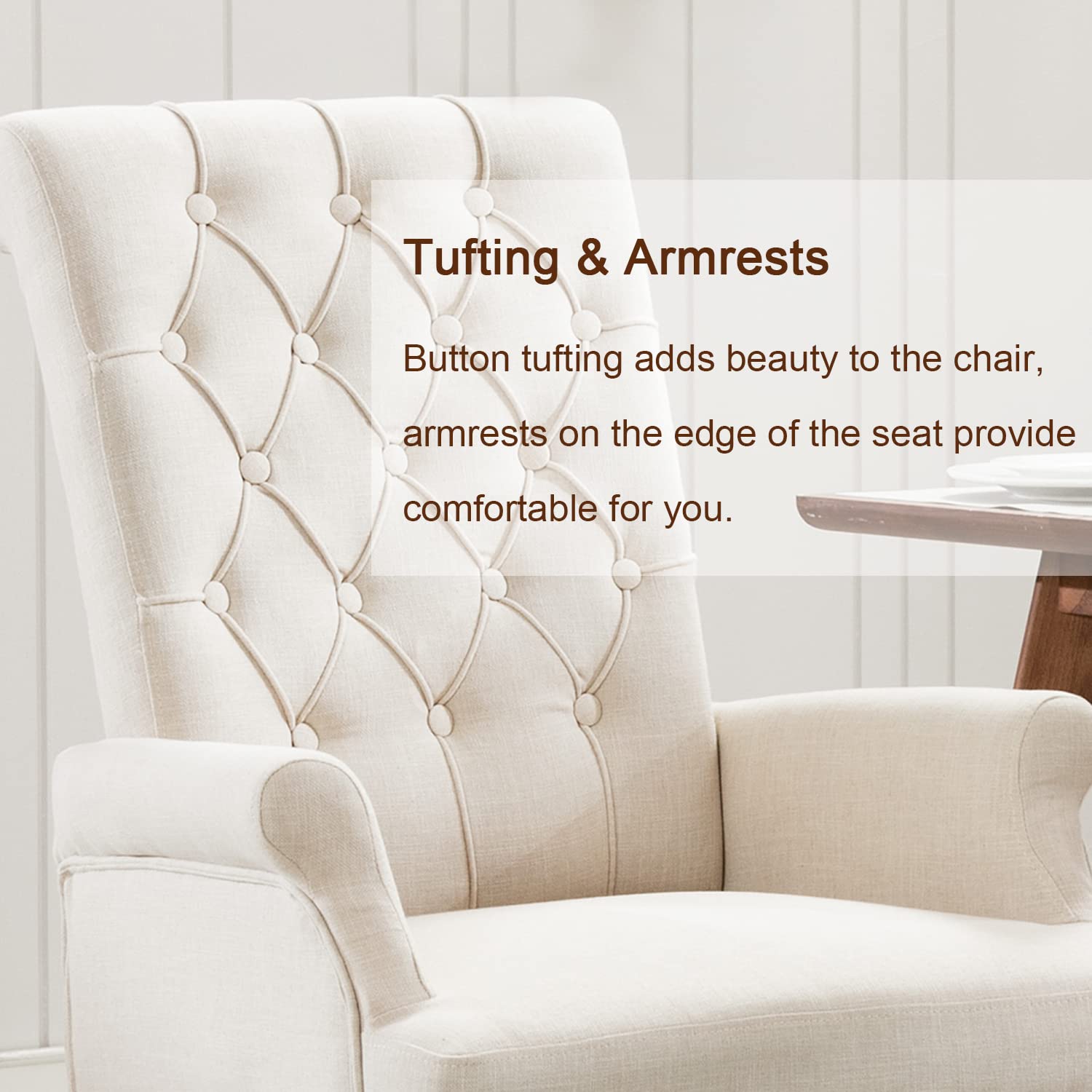 Luxury Fabric Dining Chairs - Upholstered Tufted Armrest Accent Chairs with Nailhead Trim & Solid Wood Legs for Home, Kitchen, Living Room (Beige) | Perfect for Dining Sets, Breakfast Nooks & Elegant Home Decor