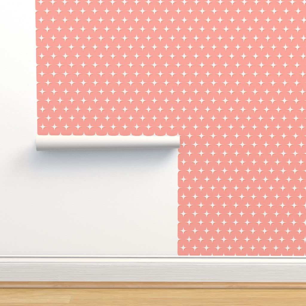 Commercial Grade Wallpaper 27ft x 2ft - Mid Century Modern Atomic Pink Vintage 1950s Traditional Peel & Stick Wallpaper by Spoonflower - Perfect for Living Room, Bedroom, Office & Home Decor