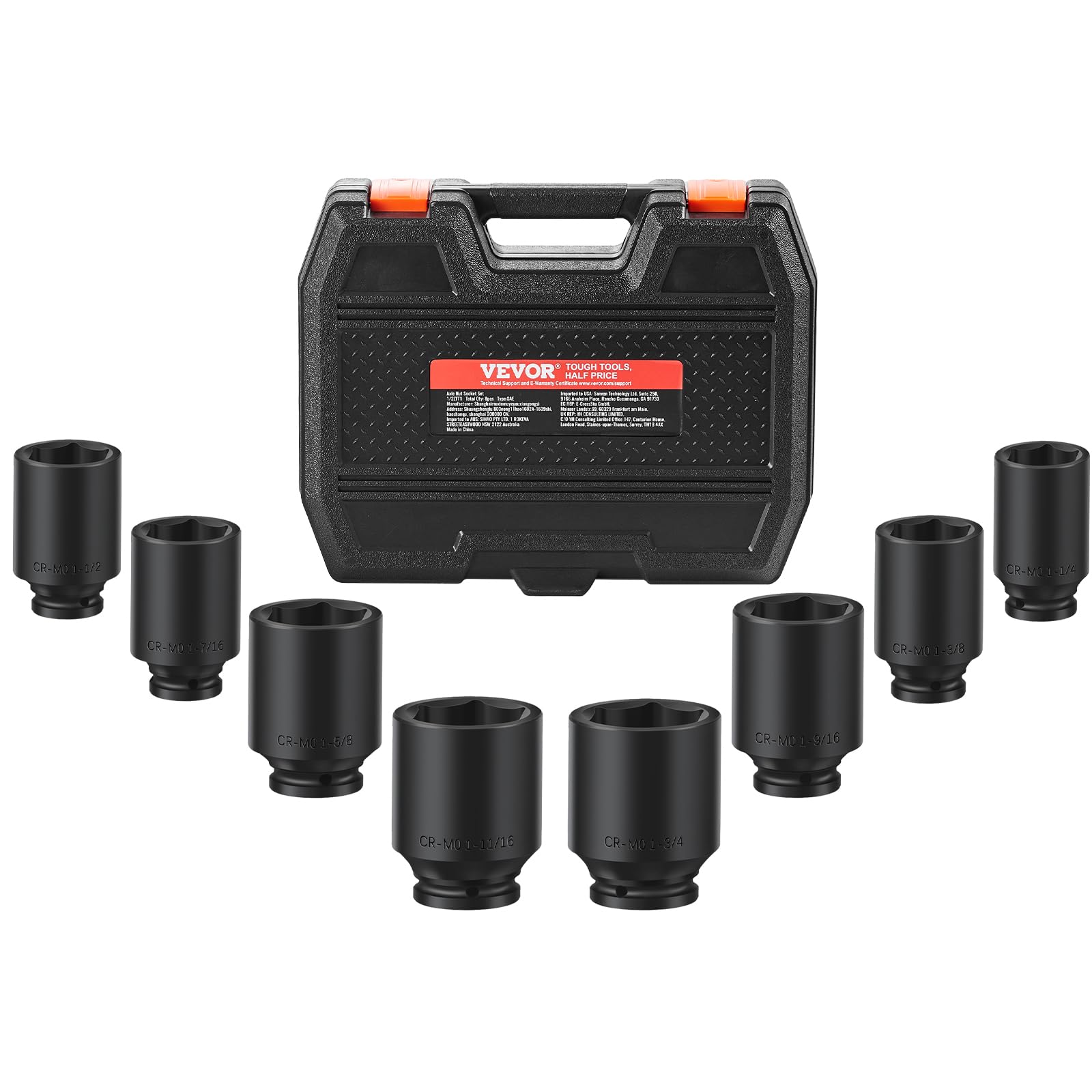 VEVOR 8-Piece Axle Nut Impact Socket Set - 1/2