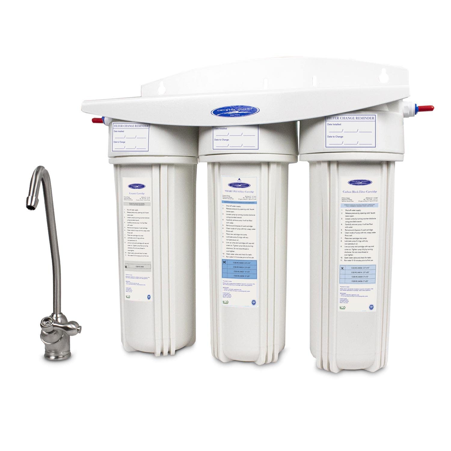 Premium Ceramic Under Sink Water Filter System - Triple Cartridge Filtration | Removes 99% Contaminants | 10,000 Gallon Capacity | Crystal Quest | Perfect for Clean Drinking Water in Homes & Offices