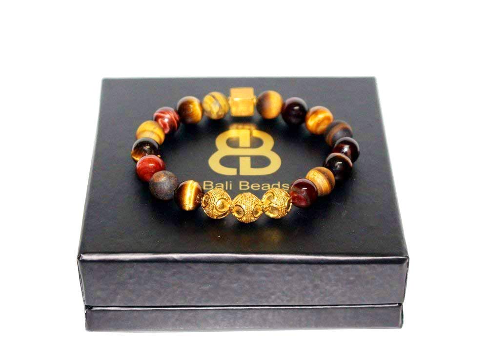 Men's Tiger's Eye & Gold Bracelet - Stylish Designer Beaded Bracelet for Men - Perfect for Gifts, Meditation & Everyday Wear