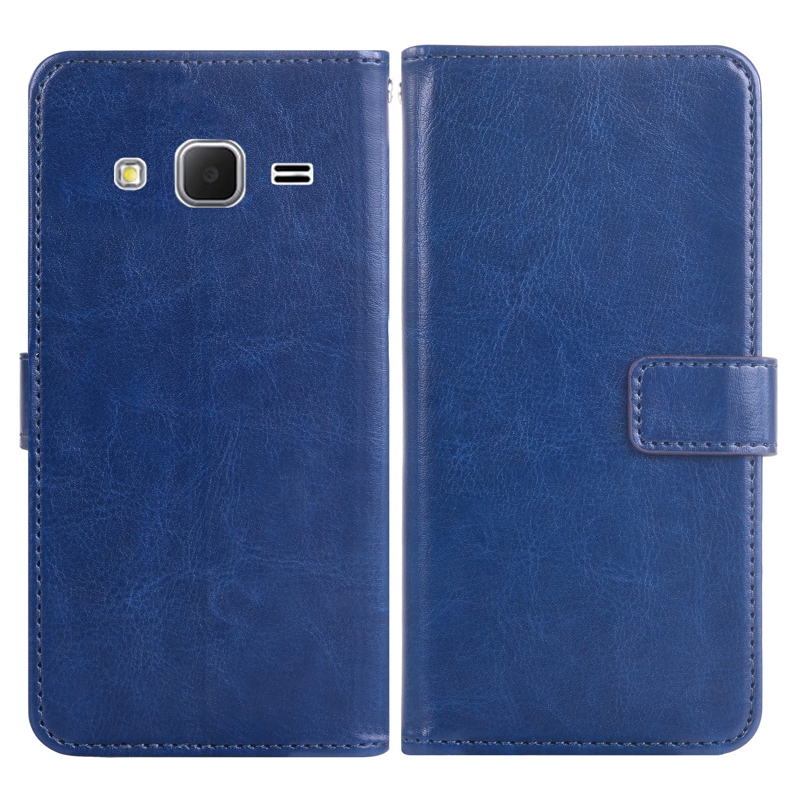 Samsung Galaxy Core Prime Wallet Case with Tempered Glass & Card Holder - Blue for Men & Women | Perfect for Work & Travel