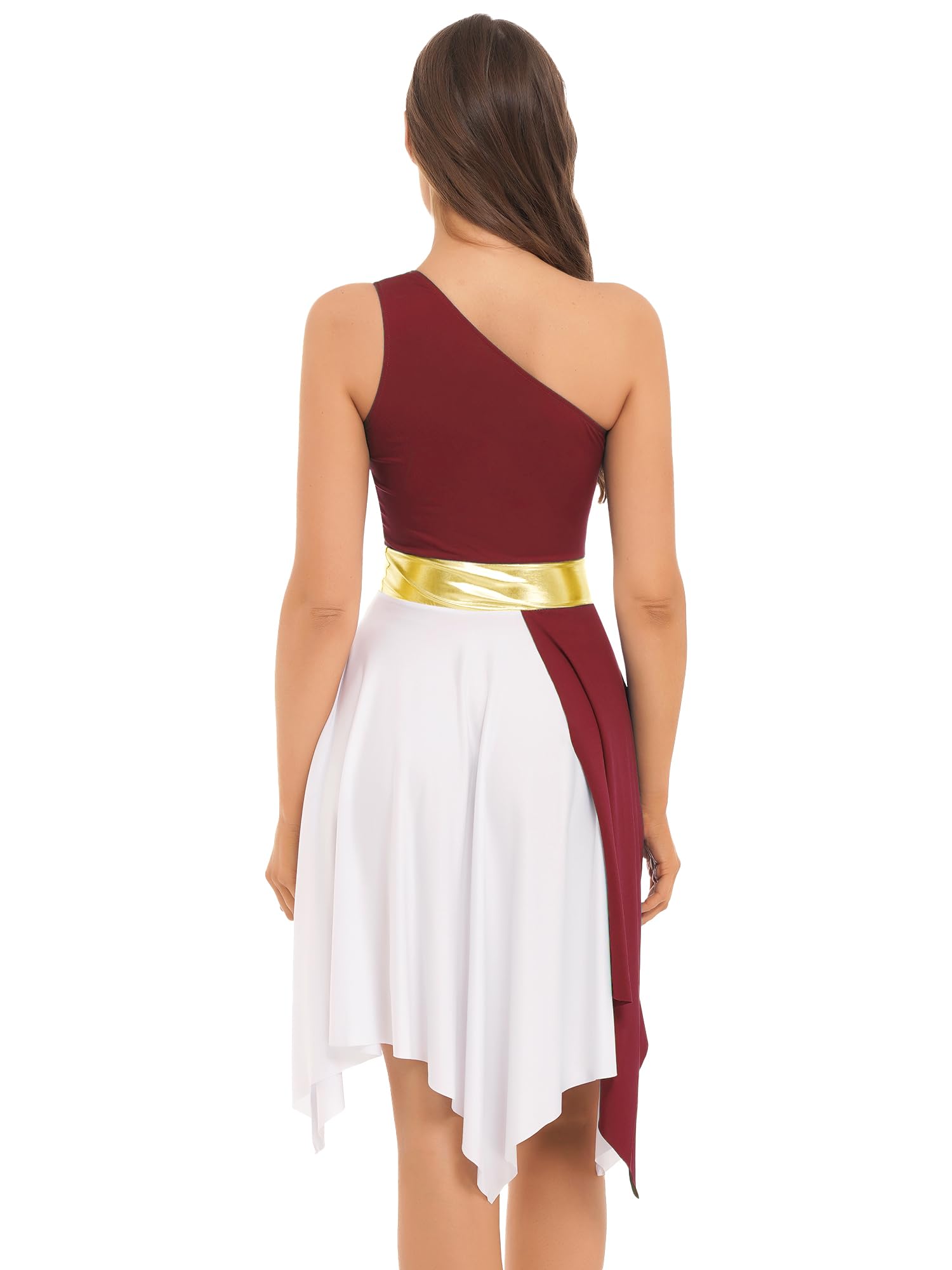 JEYPINMI Women's One Shoulder Liturgical Praise Dance Dress - Elegant Worship Lyrical Costume for Church Performances and Spiritual Events