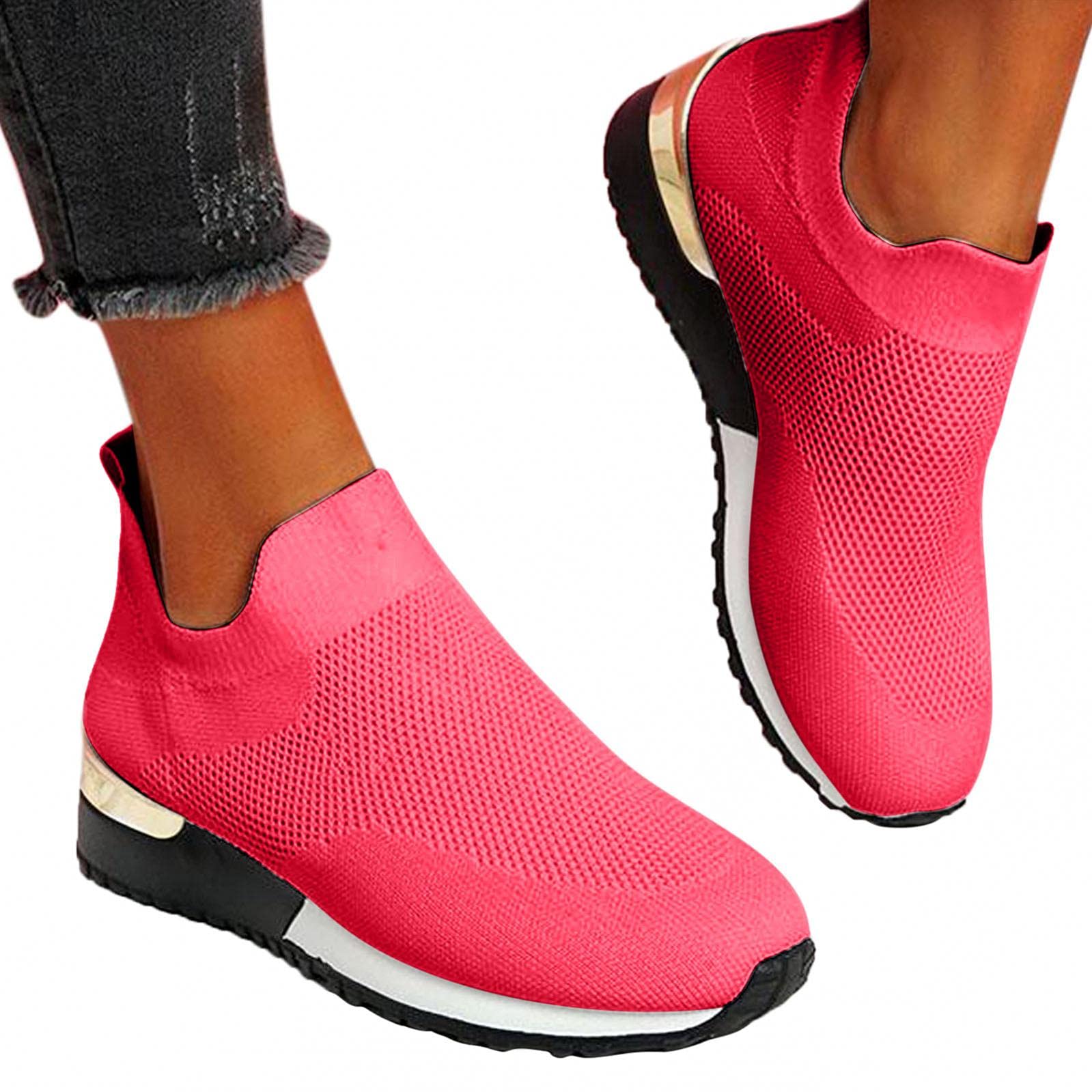 Women's Walking Sneakers with Arch Support & Air Cushion - Breathable Mesh Slip-On Gym Shoes for Casual Wear, Running & Workout - Comfortable Athletic Shoes for Women