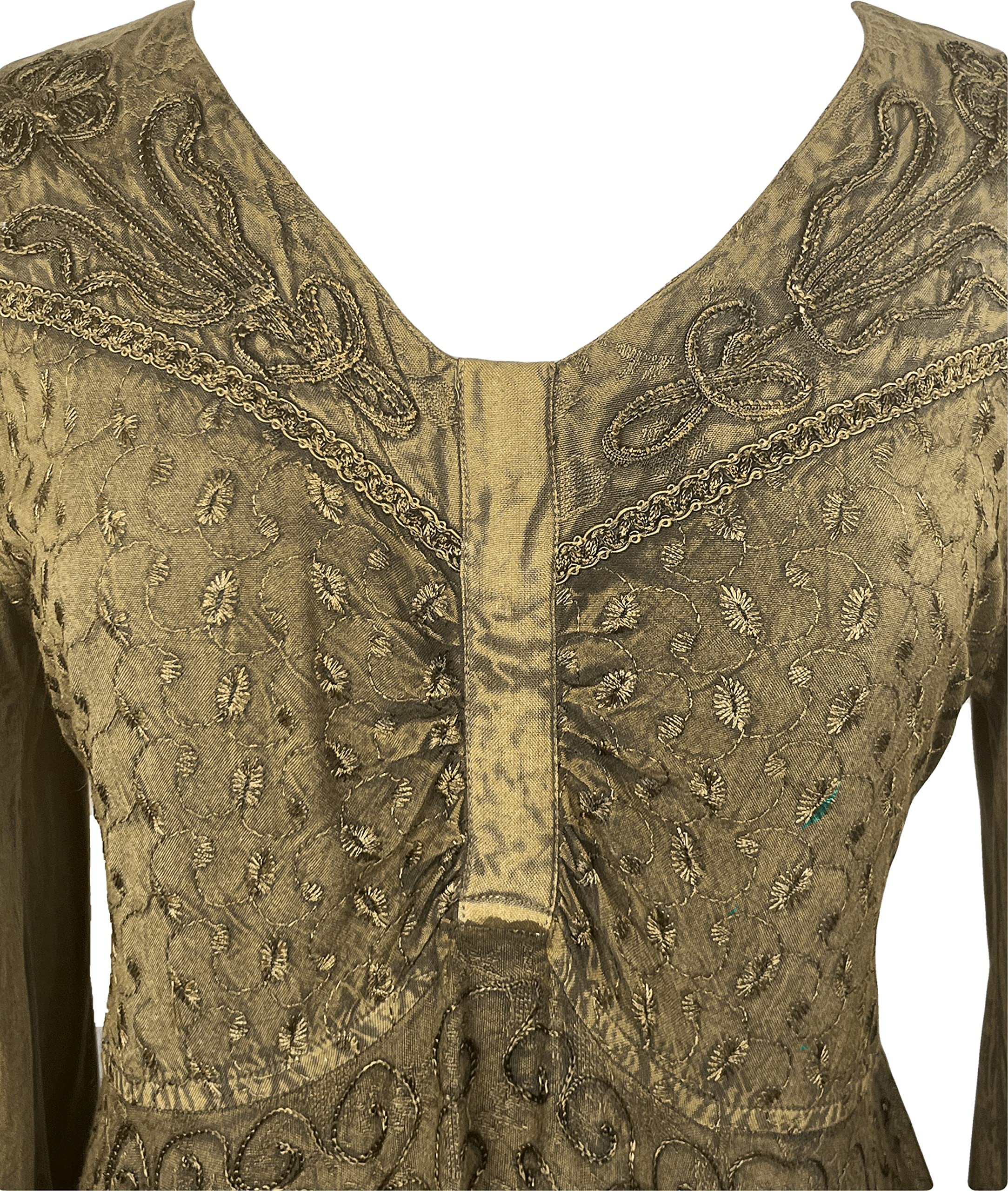 Agan Traders Women's 2025 Spring Bohemian Medieval Renaissance Embroidered Bell Sleeve Flared Calf-Length Dress Gown - Perfect for Renaissance Fairs, Weddings & Boho Fashion Events