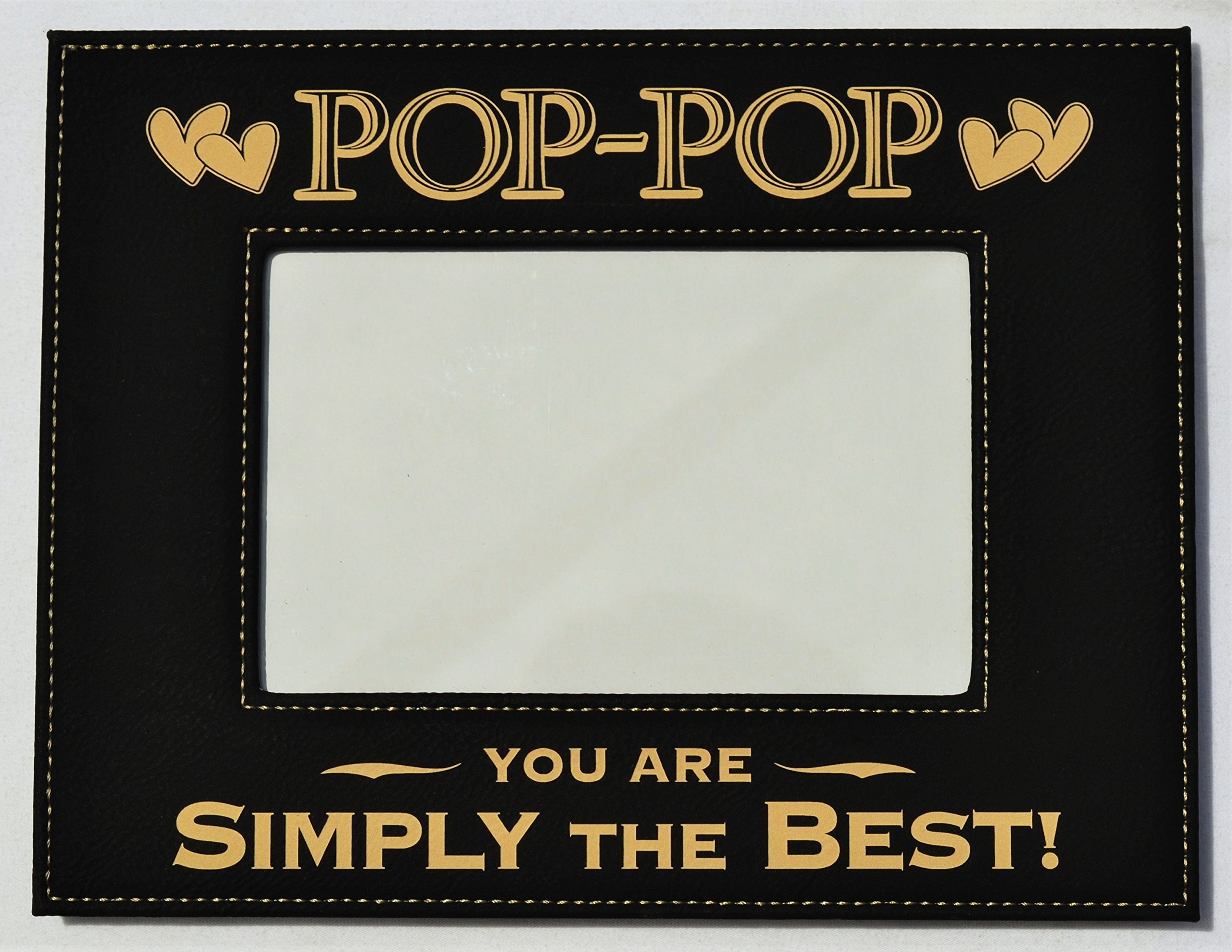 POP-POP Engraved Leatherette Picture Frame 4x6 - Best Gift for Grandparents Day, Dad Birthday & Grandpa - Elegant Black/Gold Design | Perfect for Home Decor, Office Desk & Family Photo Displays