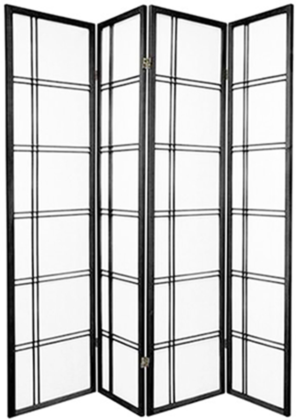Magshion Oriental Room Divider - 4 Panel Hardwood Shoji Screen in Square Black Design | Perfect for Home Office, Living Room Privacy & Asian Style Decor