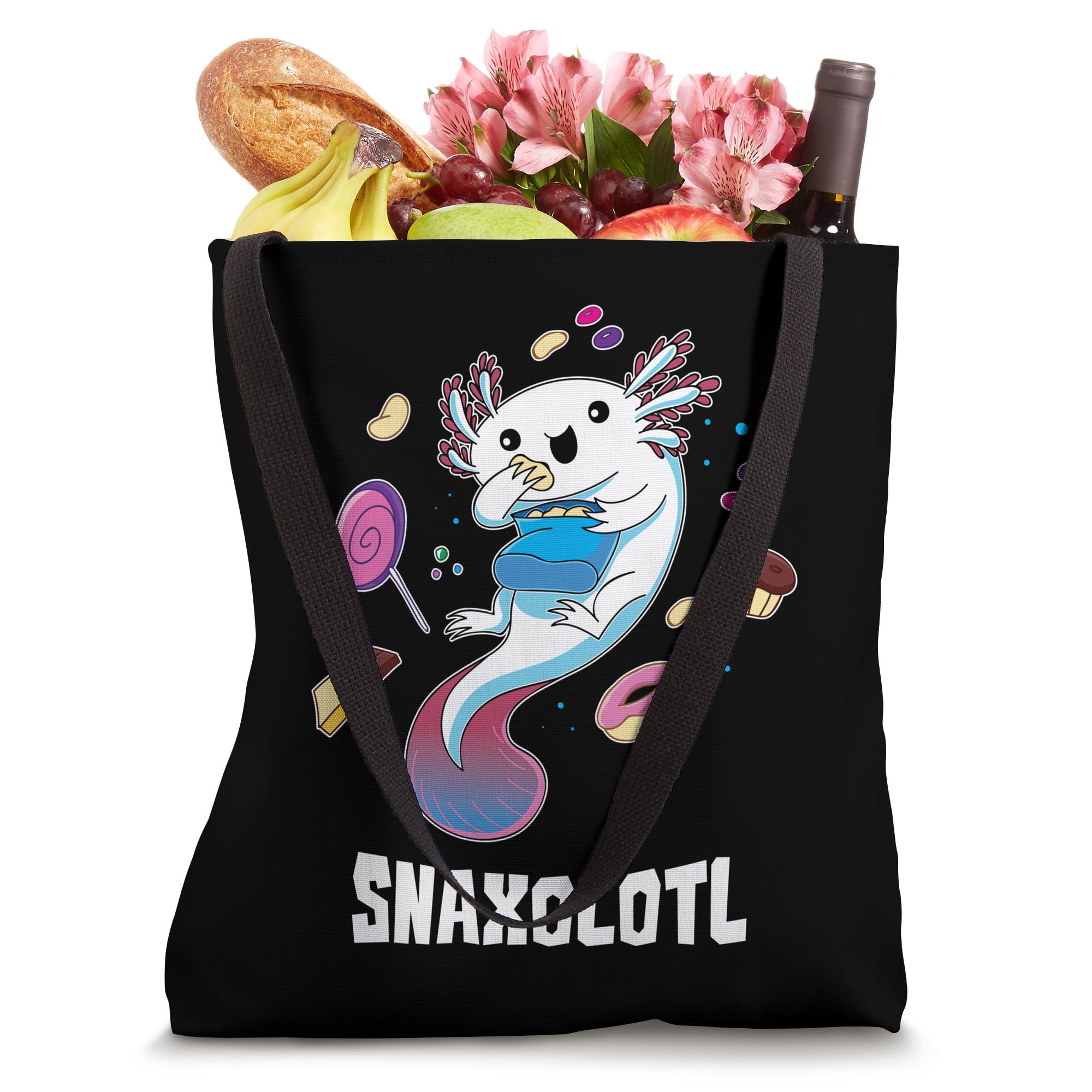 Snaxolotl Kawaii Axolotl Cute Amphibian Candy Snacks Tote Bag - Perfect for School, Shopping & Beach Outings