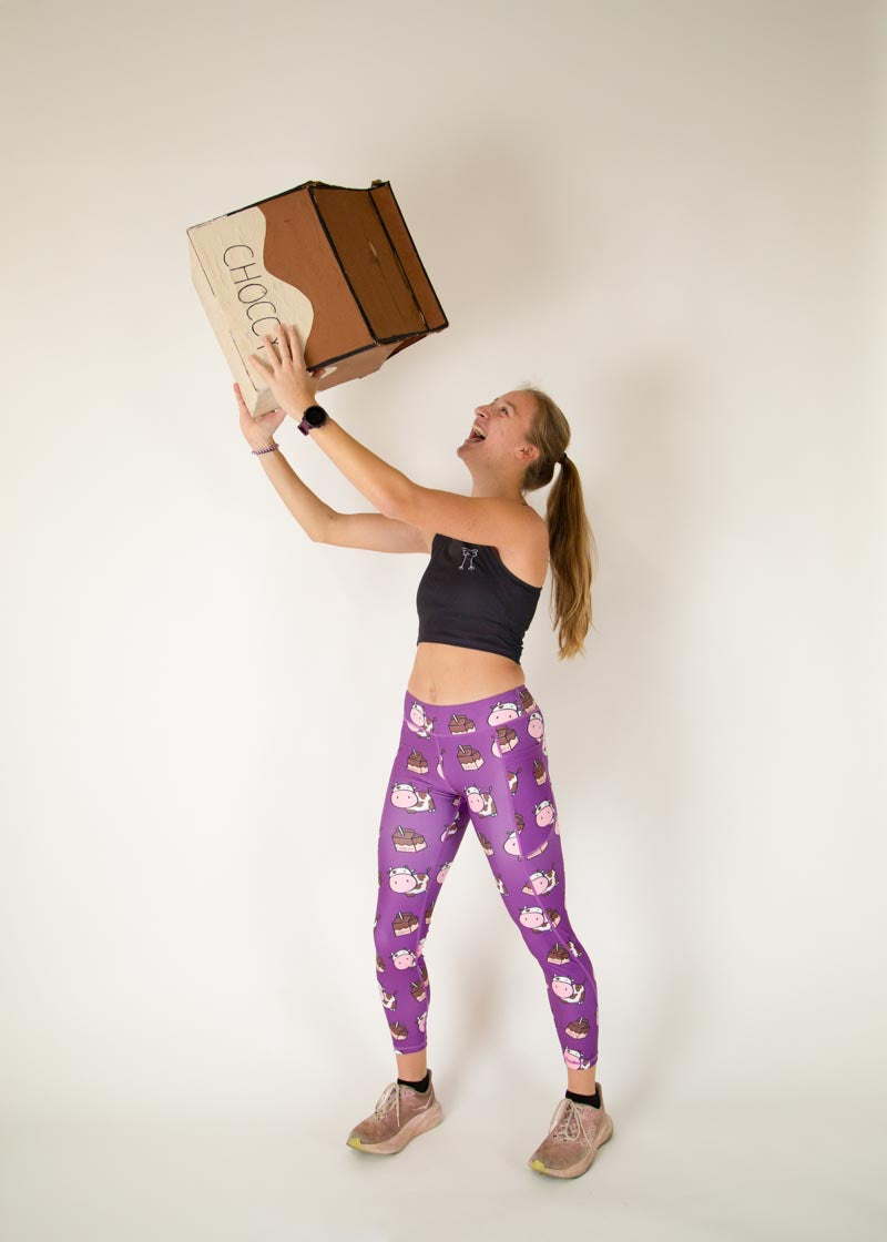Women's High Waist Choccy Cows Print Yoga Leggings - Soft Stretchy Workout Pants for Running, Gym & Lounge Wear