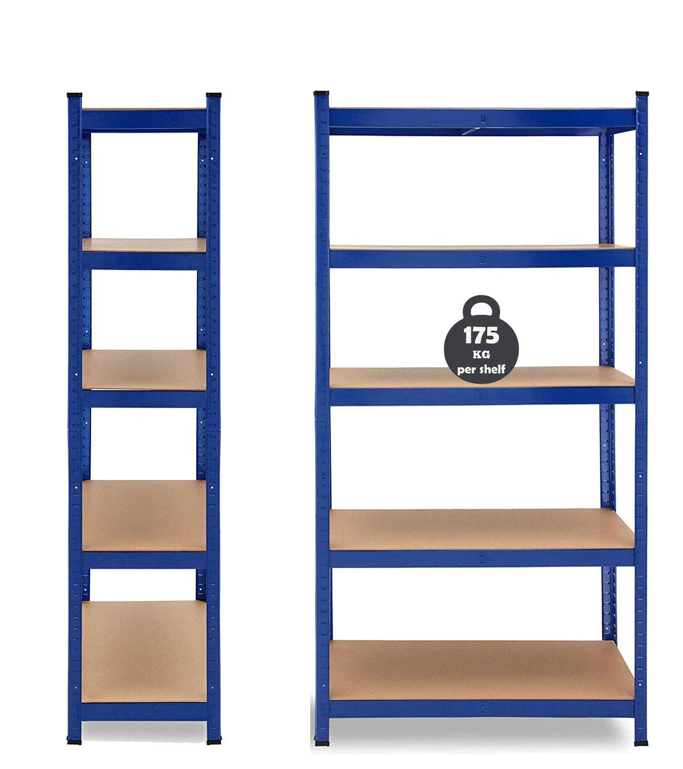 Heavy Duty Metal Shelving Unit - 875kg Load Capacity, 170x75x30cm, 5 MDF Shelves, Easy Assembly, Blue - Perfect for Basement Storage, Workshop Organization & Garage Shelving