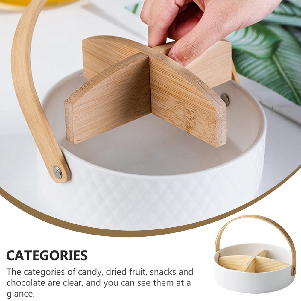 ARTIBETTER Ceramic Appetizer Serving Platter with Wooden Dividers - 12 Inch Charcuterie Board for Cheese, Fruits, Nuts, Chips and Dips - Perfect for Parties, Entertaining, and Holiday Gatherings