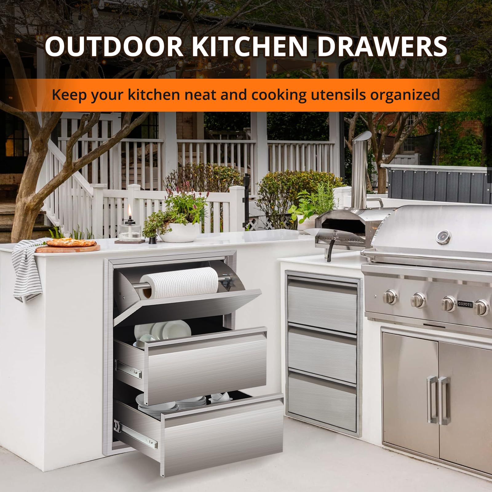 Stainless Steel Outdoor Kitchen Drawers with Paper Towel Holder - 18