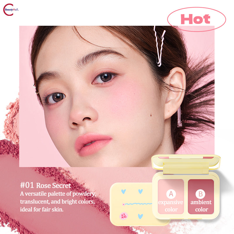NUKKA Dual Tone Blush Palette - Buildable & Blendable Powder Blush for Natural Flush - Perfect for Everyday Makeup & Special Occasions