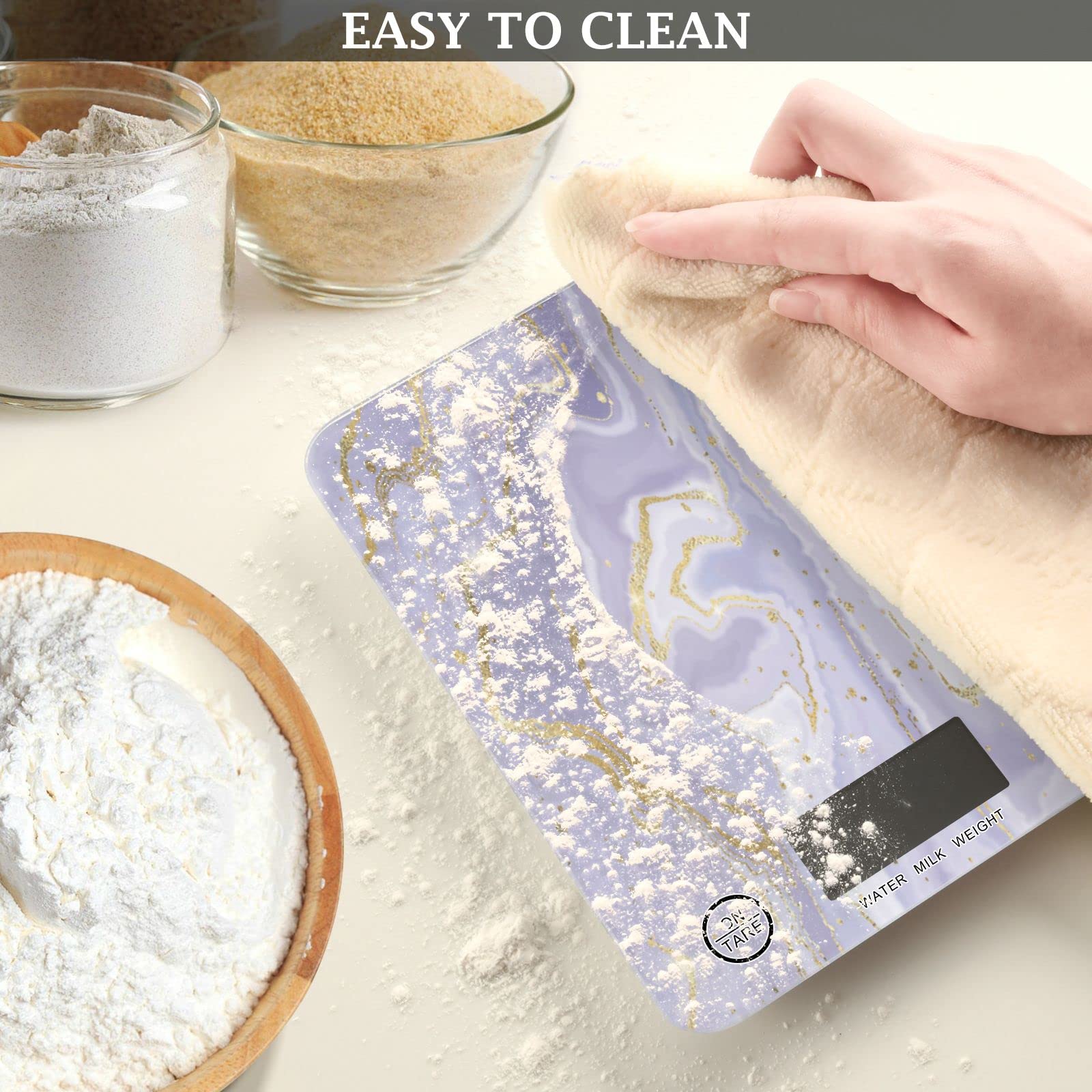 MNSRUU Digital Kitchen Scale - Precise Food Scale for Baking, Cooking & Weight Loss - Measures in Ounces & Grams - Abstract Lavender Liquid Marble Design - Perfect for Home Kitchen, Meal Prep & Portion Control