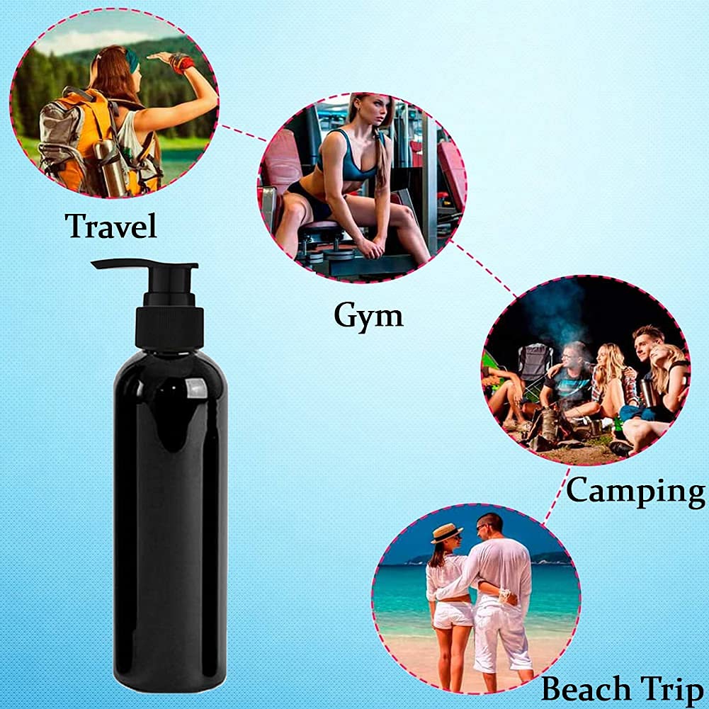 PHARCOS 5-Pack Black Pump Dispenser Bottles for Lotion, Cream, Liquid, Shampoo & Hand Soap - Leakproof Bathroom & Kitchen Organizer for Countertop Storage