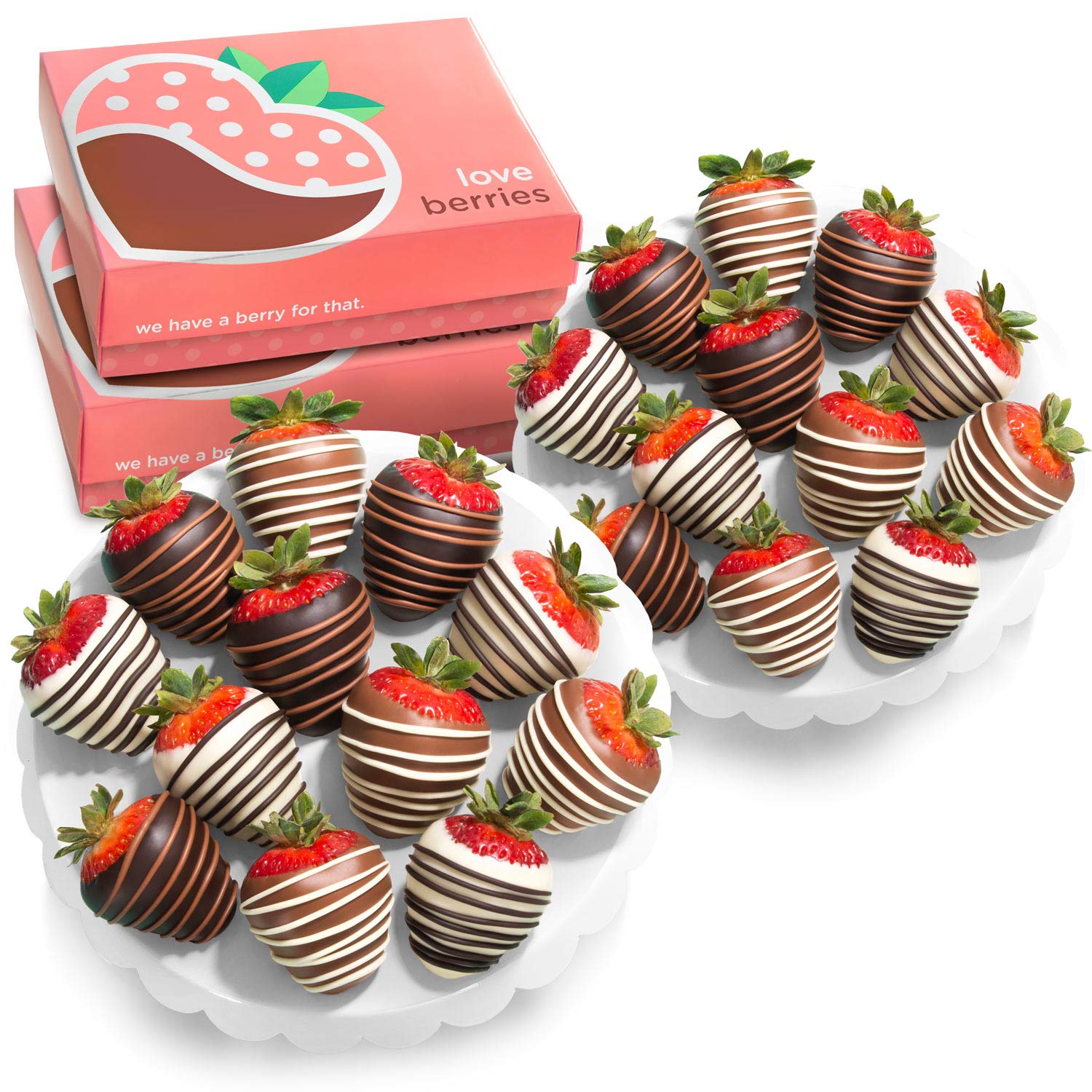 24-Pack Dark, Milk & White Chocolate Covered Strawberries - Gourmet Gift Box for Birthdays, Valentine's Day & Anniversaries - Perfect for Romantic Gifts, Party Favors & Corporate Events