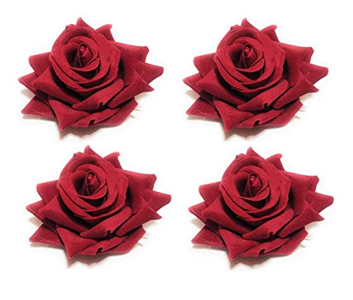 Elegant Dark Red Artificial Rose Flower Hair Clips for Women & Girls - Lightweight Rose Bun Maker Hairpins (Pack of 4) | Perfect for Weddings, Parties & Everyday Hairstyles