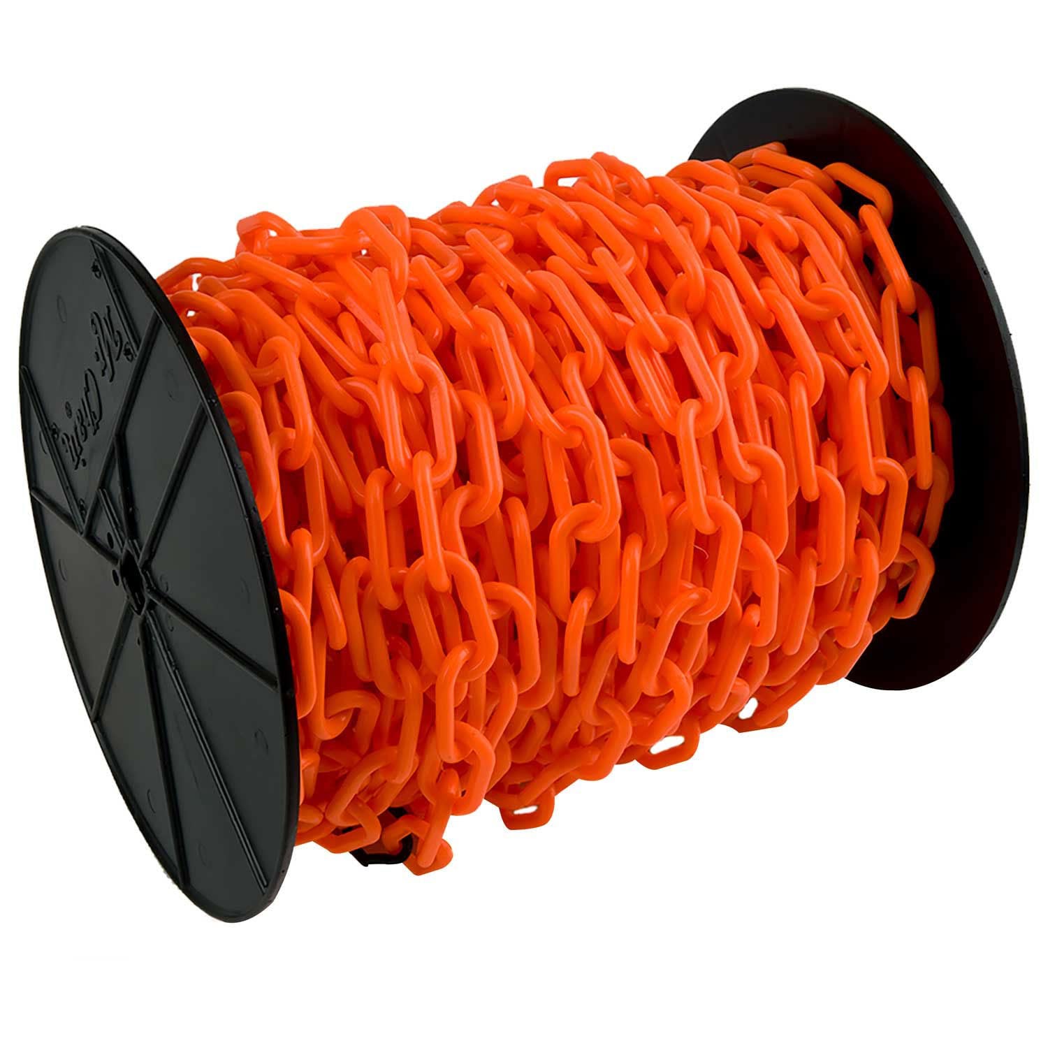 Mr. Chain Plastic Barrier Chain Reel - 125-Foot Orange Safety Chain with 2-Inch Links for Crowd Control, Event Safety & Construction Zones - Heavy Duty Traffic Barrier (50113)