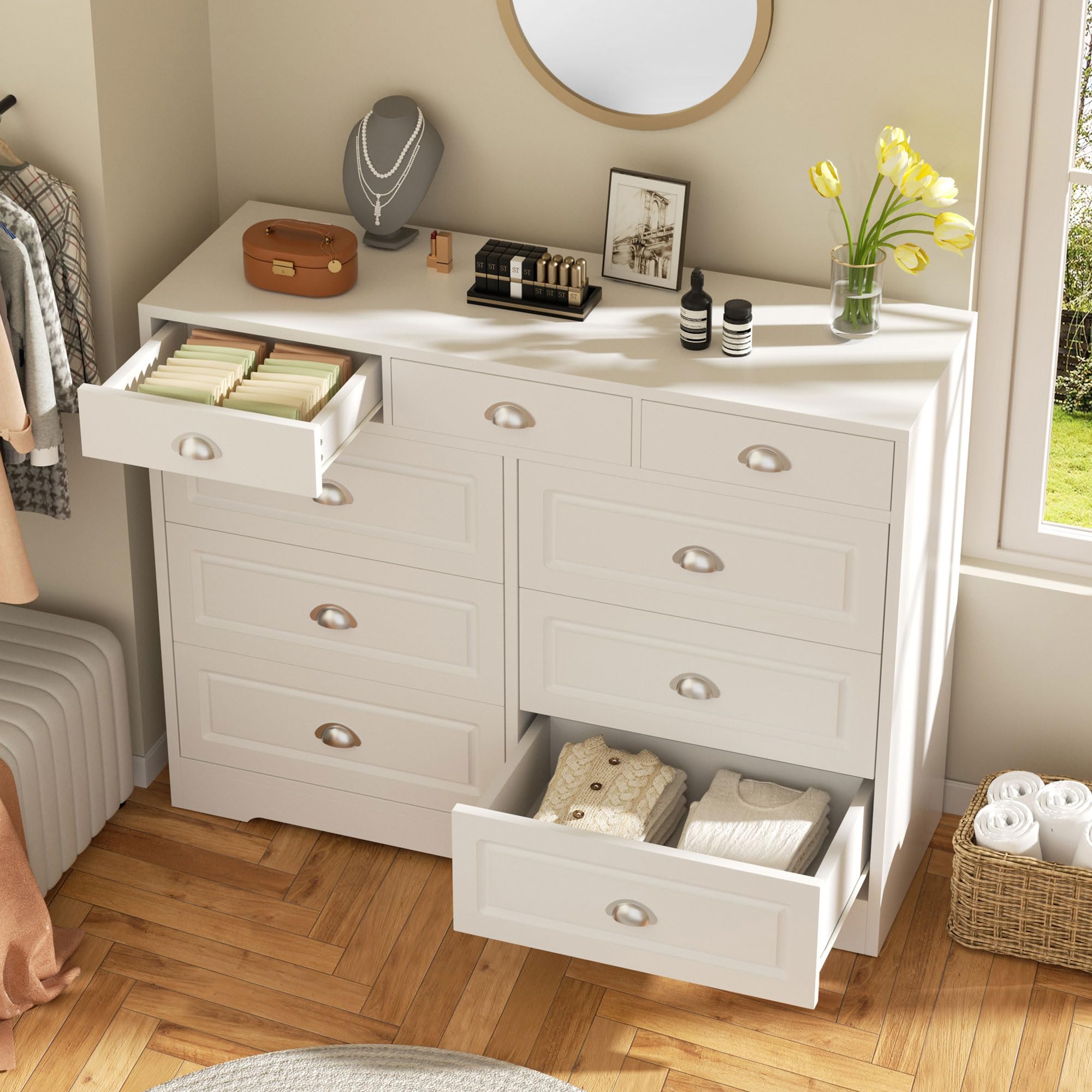 Shintenchi 6-Drawer Dresser - Modern White Storage Cabinet with Wide Drawers for Bedroom, Living Room & Porch | Perfect for Organizing Clothes, Linens & Home Decor